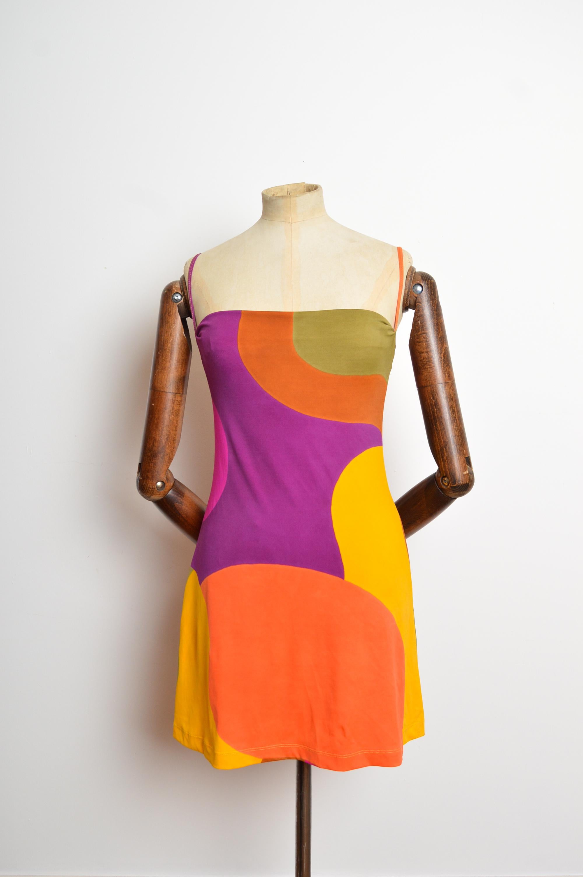 Orange 1990's Plein Sud Colourful Vintage Strappy Micro Mini Slip Dress