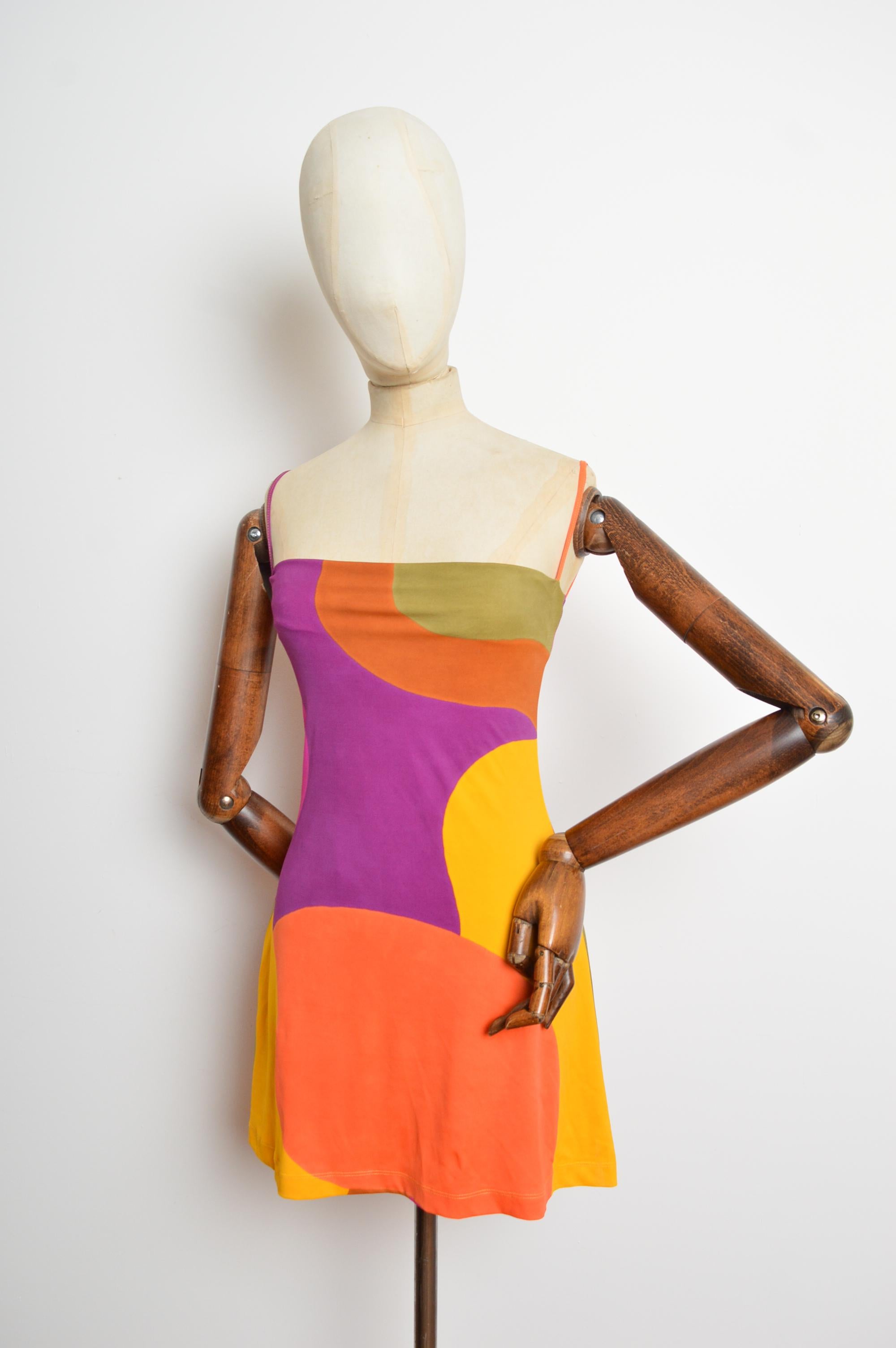  1990's Plein Sud Colourful Vintage Strappy Micro Mini Slip Dress Pour femmes 