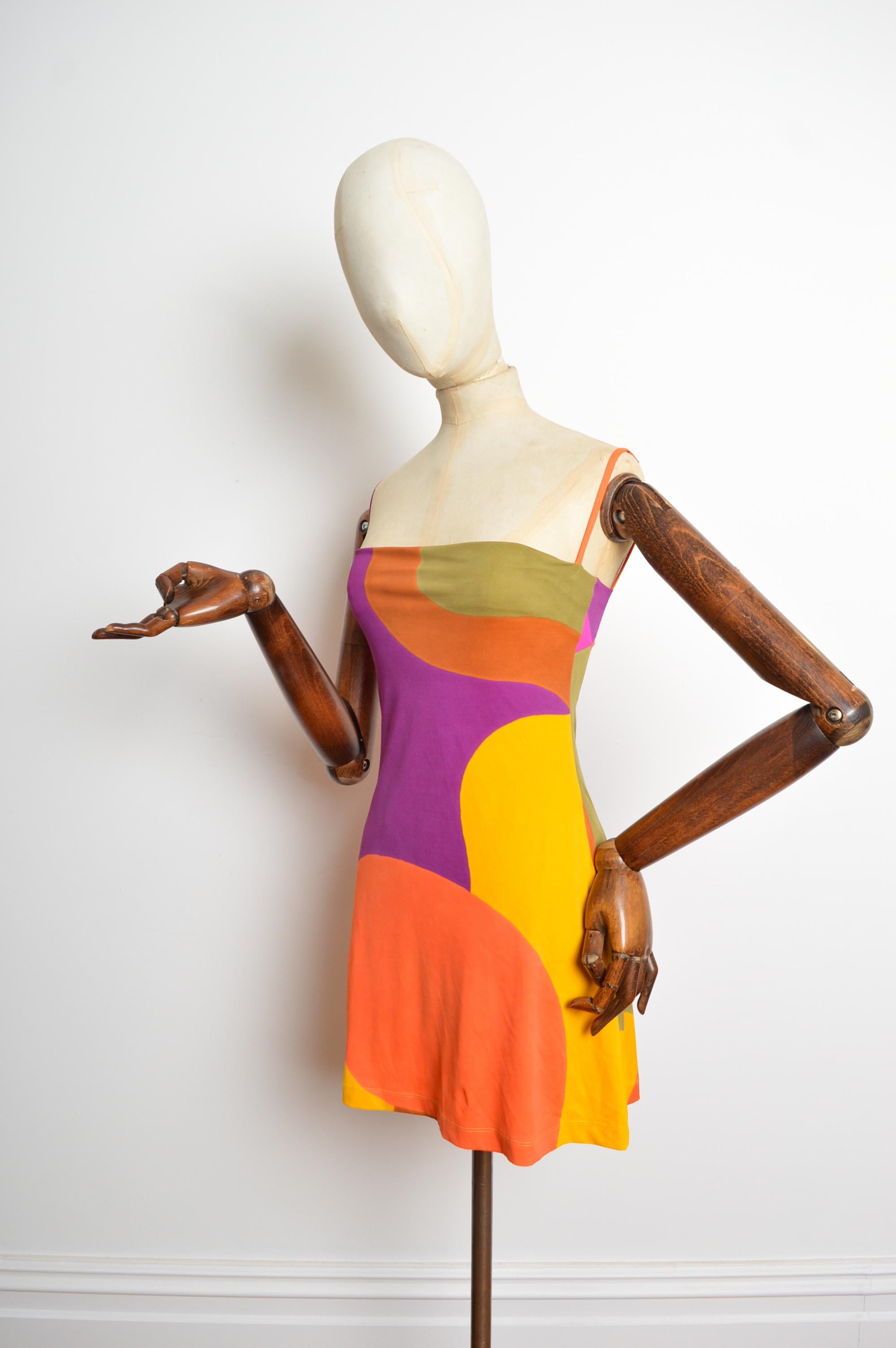 1990's Plein Sud Colourful Vintage Strappy Micro Mini Slip Dress 1