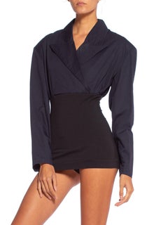 1990'S PLEIN SUD Black Cotton Micro Mini Blazer Romper Dress