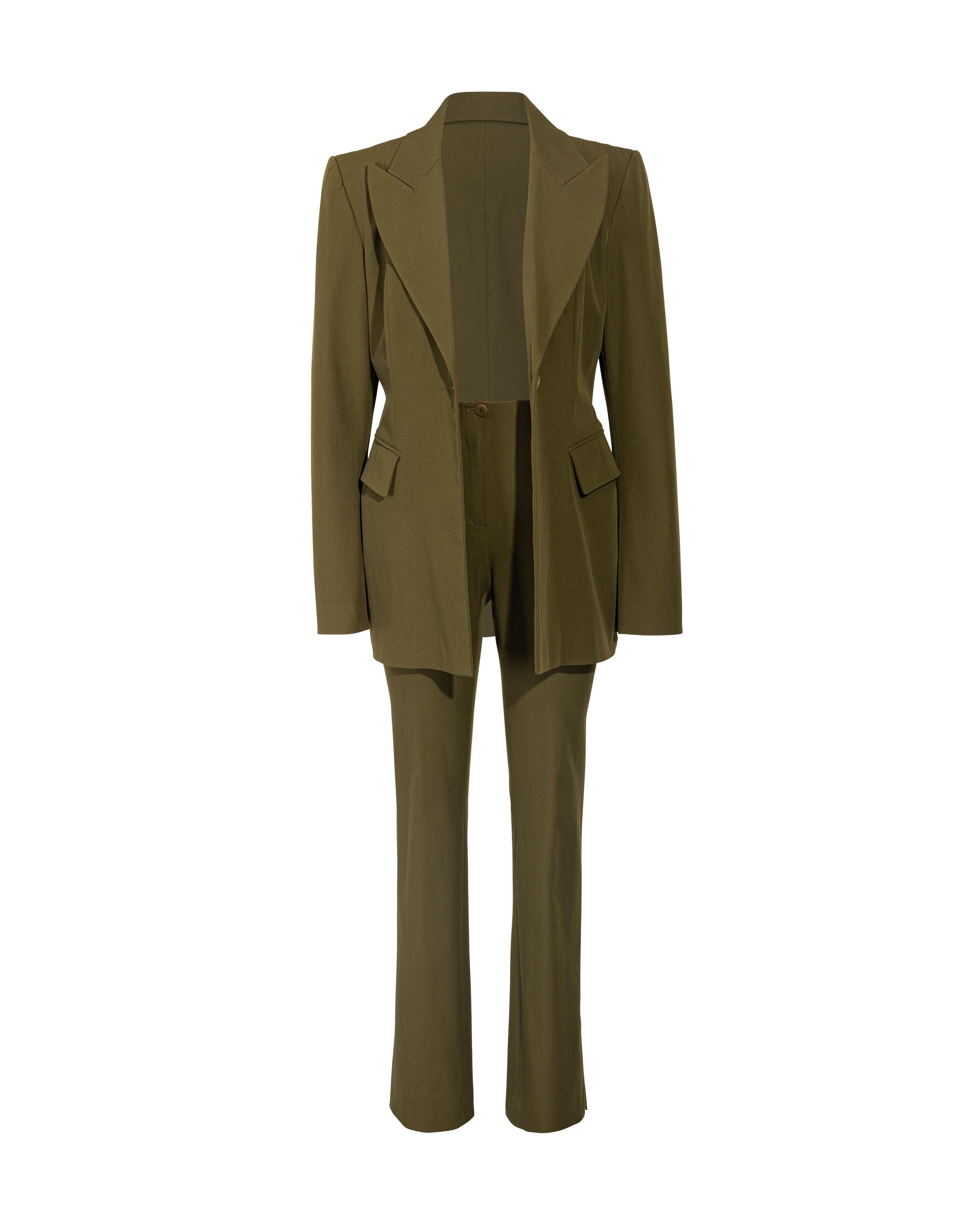 1990's Plein Sud Olive Green Pant Suit Set 5