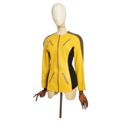 1990’s Plein Sud Vintage Yellow Moto Leather fitted Racer Biker Jacket