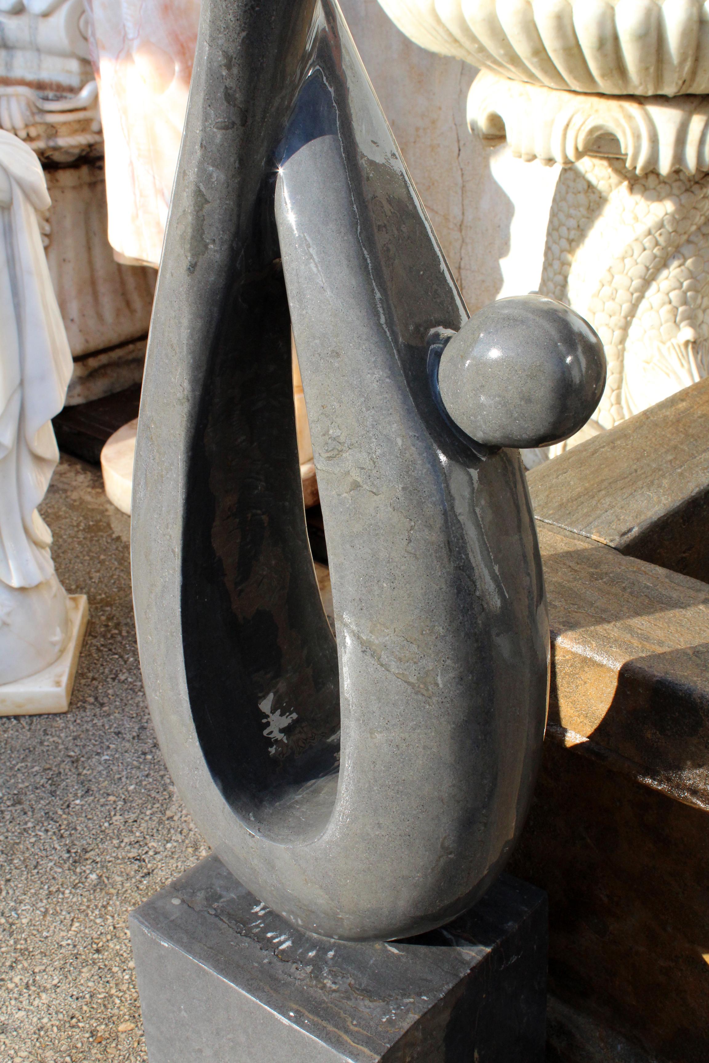 1990s Polished Modern Abstract Sculpture in Hand Carved Black Belgian Marble For Sale 3