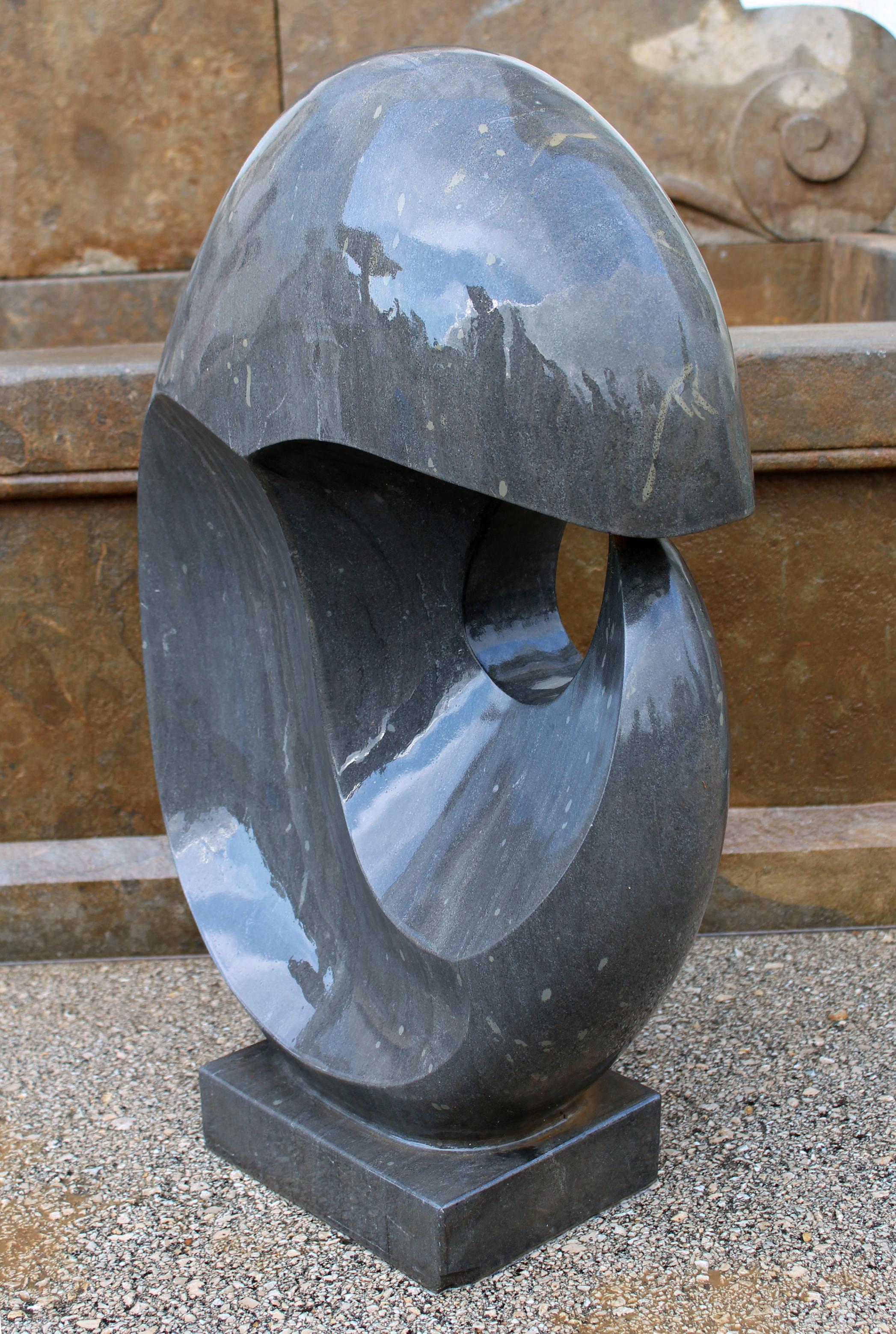 Spanish 1990s Polished Modern Abstract Sculpture in Hand Carved Black Belgian Marble For Sale