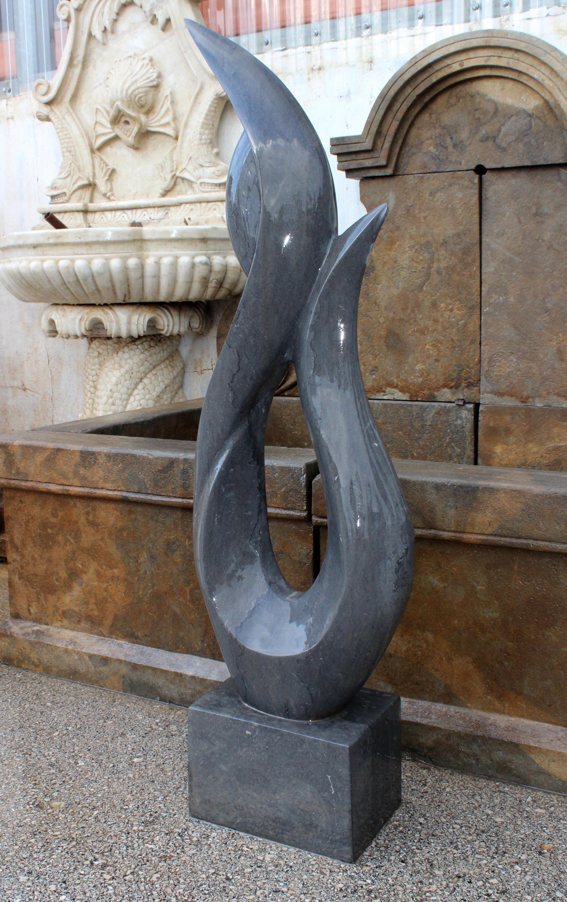 Spanish 1990s Polished Modern Abstract Sculpture in Hand Carved Black Belgian Marble For Sale