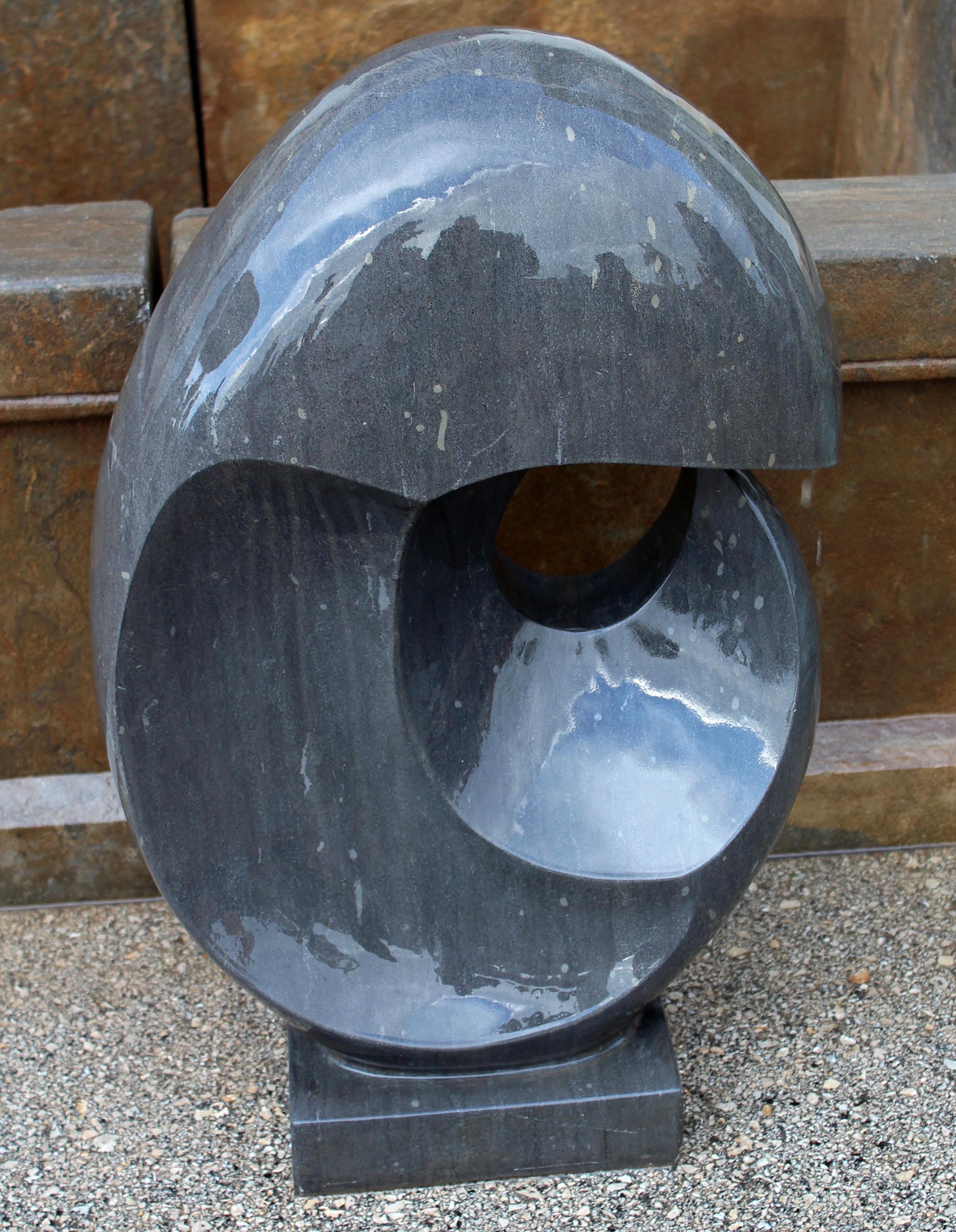 Hand-Carved 1990s Polished Modern Abstract Sculpture in Hand Carved Black Belgian Marble For Sale