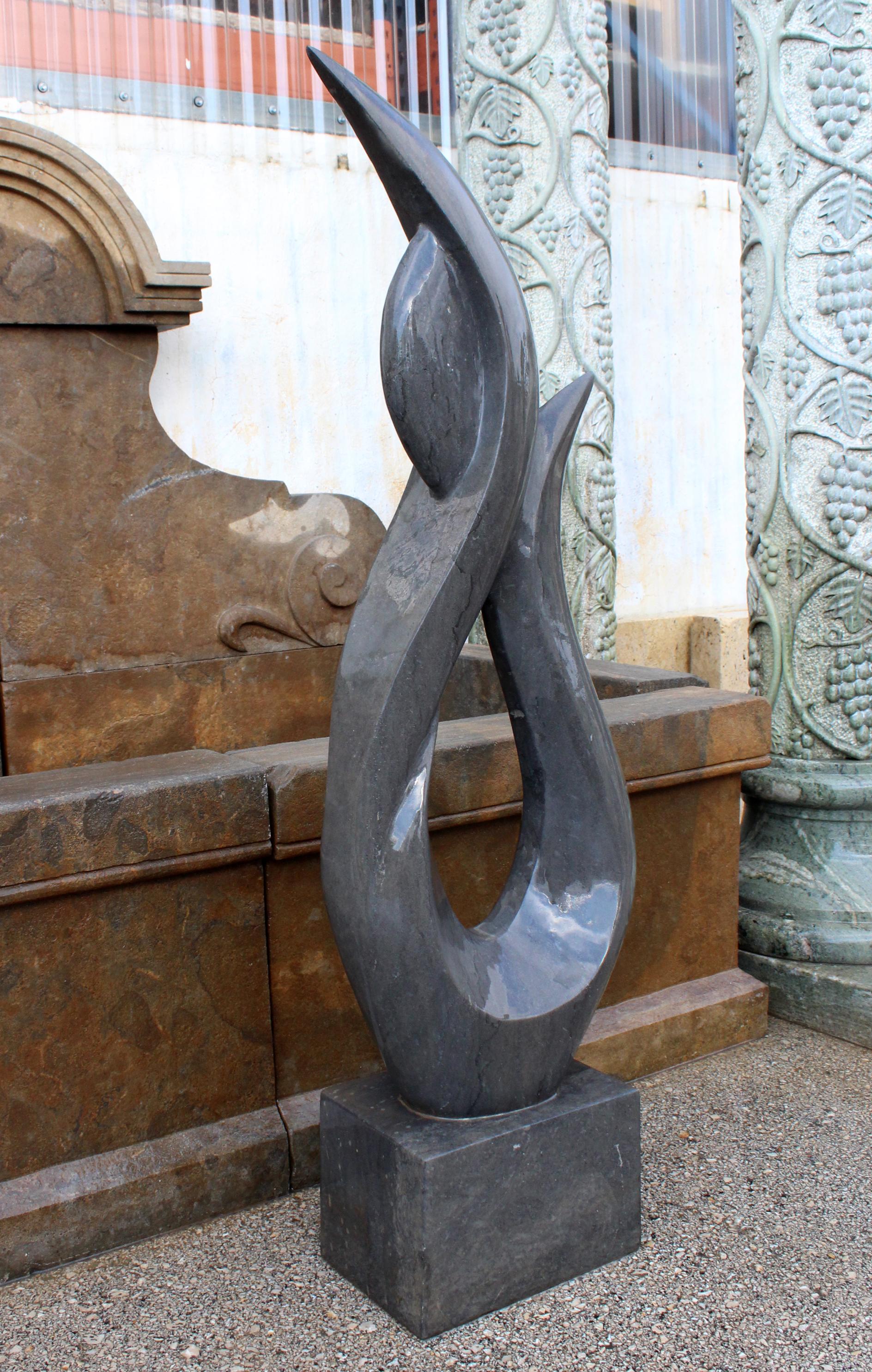Hand-Carved 1990s Polished Modern Abstract Sculpture in Hand Carved Black Belgian Marble For Sale