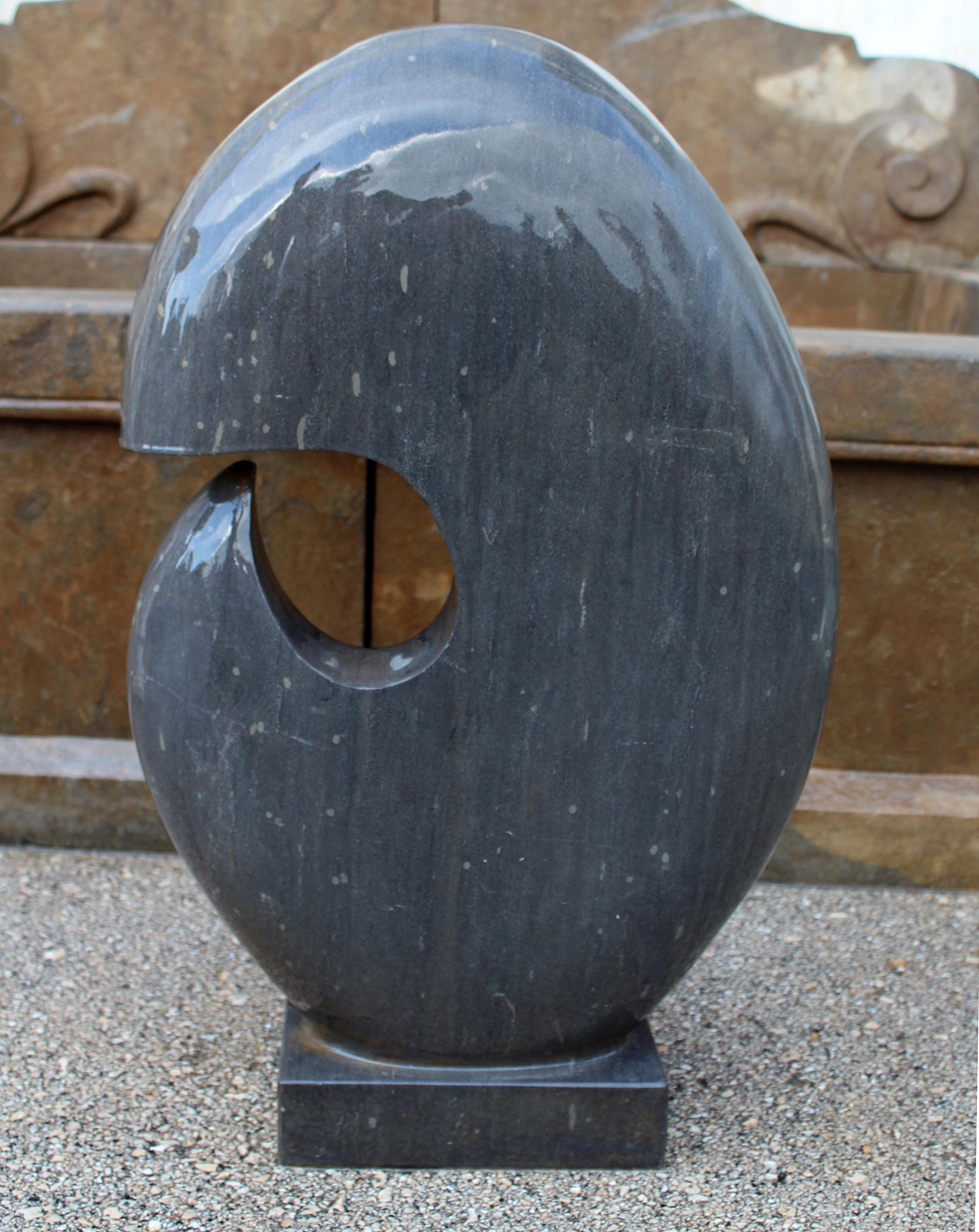 20th Century 1990s Polished Modern Abstract Sculpture in Hand Carved Black Belgian Marble For Sale