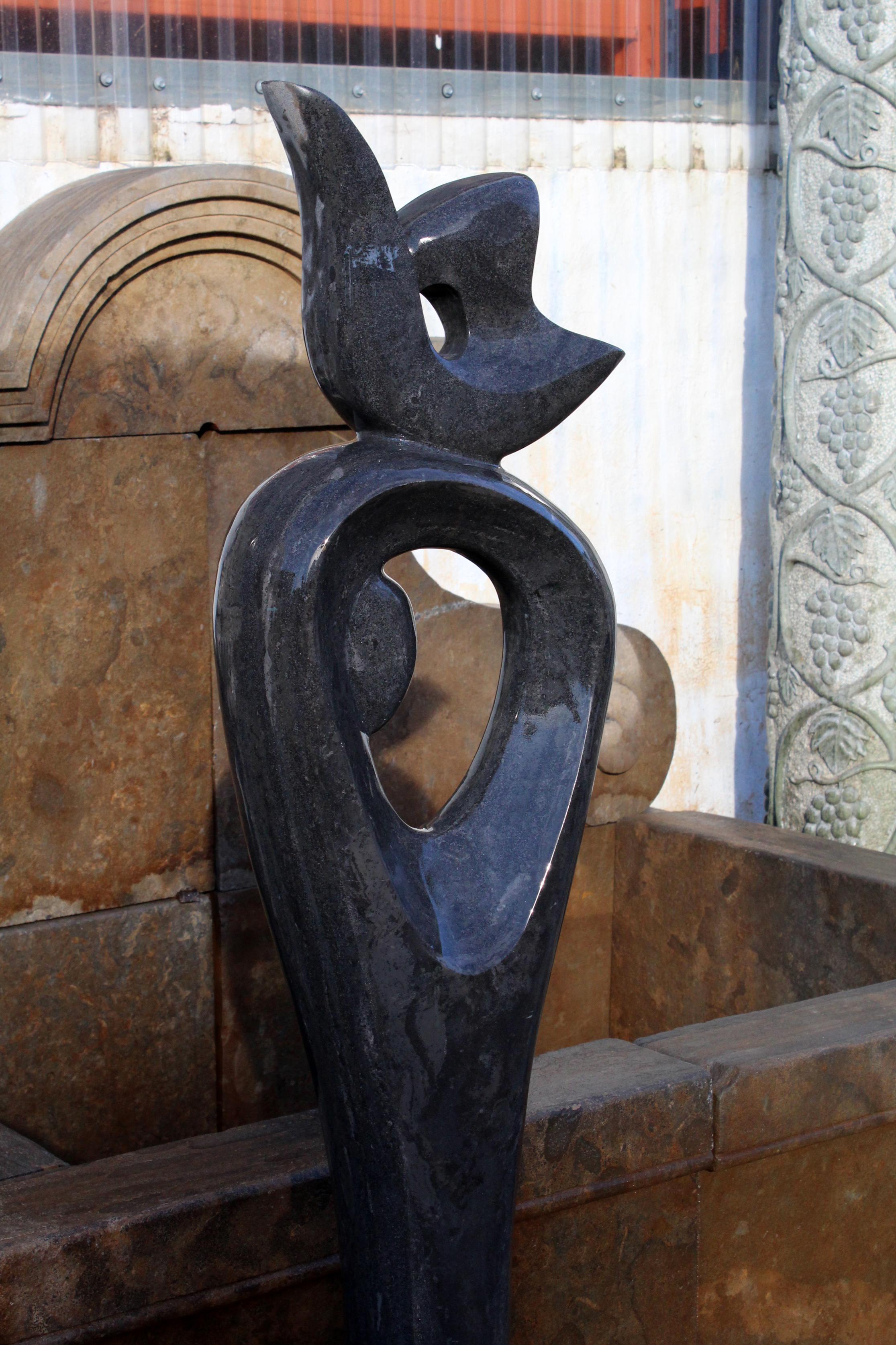 20th Century 1990s Polished Modern Abstract Sculpture in Hand Carved Black Belgian Marble For Sale