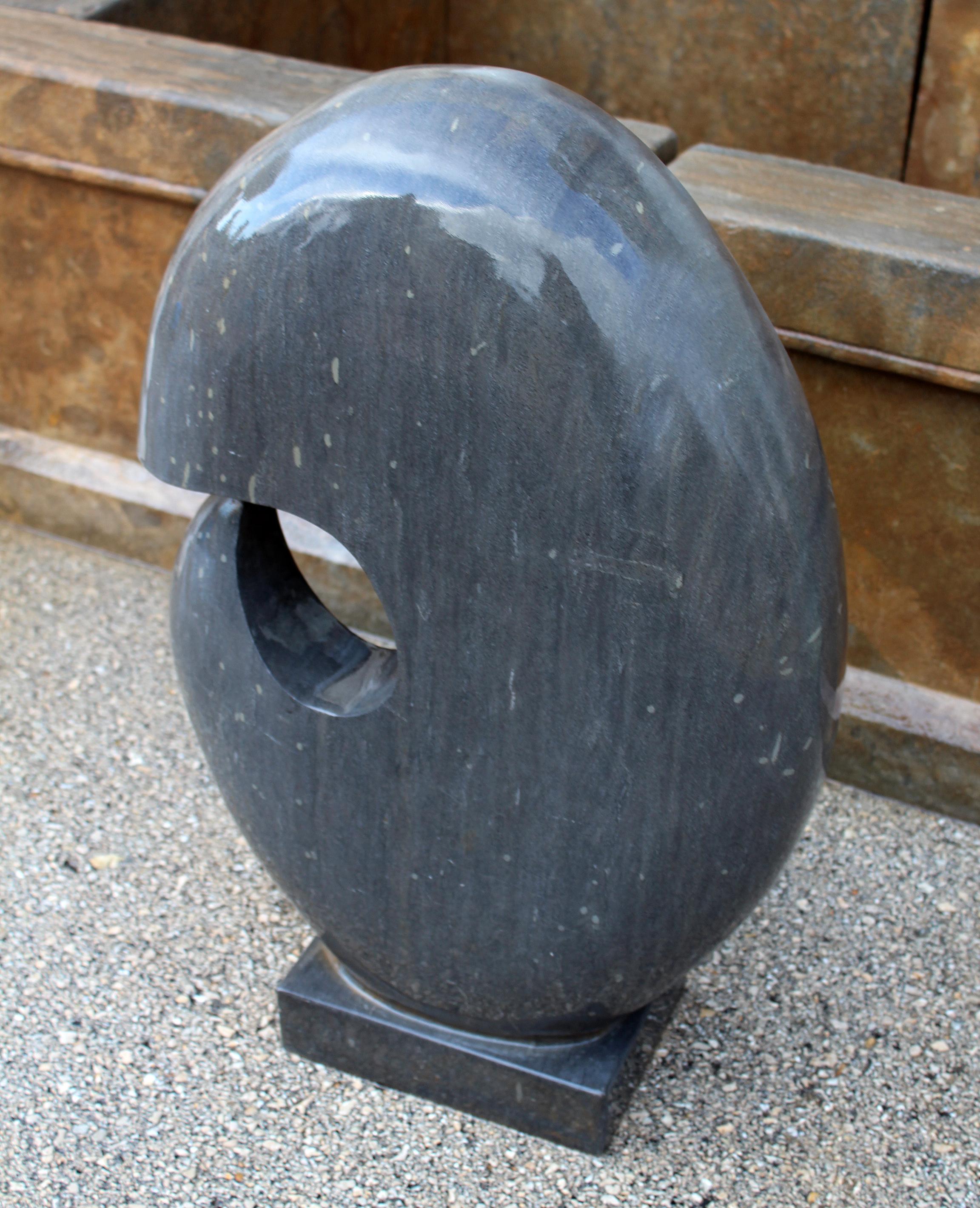 Belgian Black Marble 1990s Polished Modern Abstract Sculpture in Hand Carved Black Belgian Marble For Sale