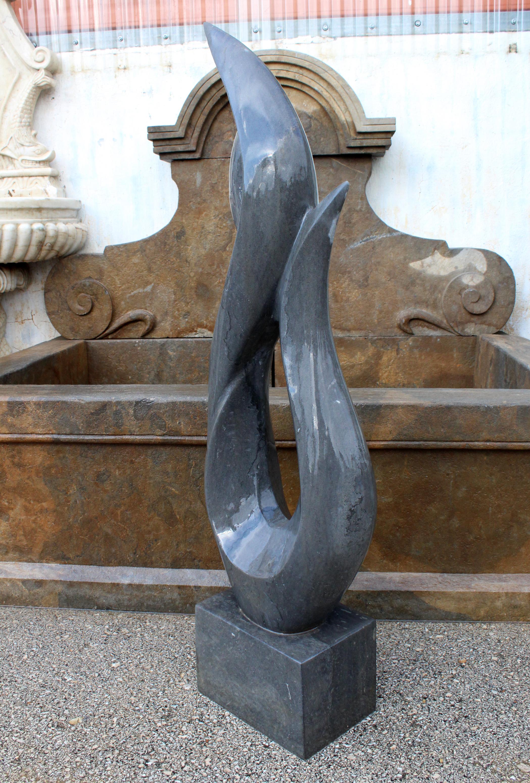 Belgian Black Marble 1990s Polished Modern Abstract Sculpture in Hand Carved Black Belgian Marble For Sale