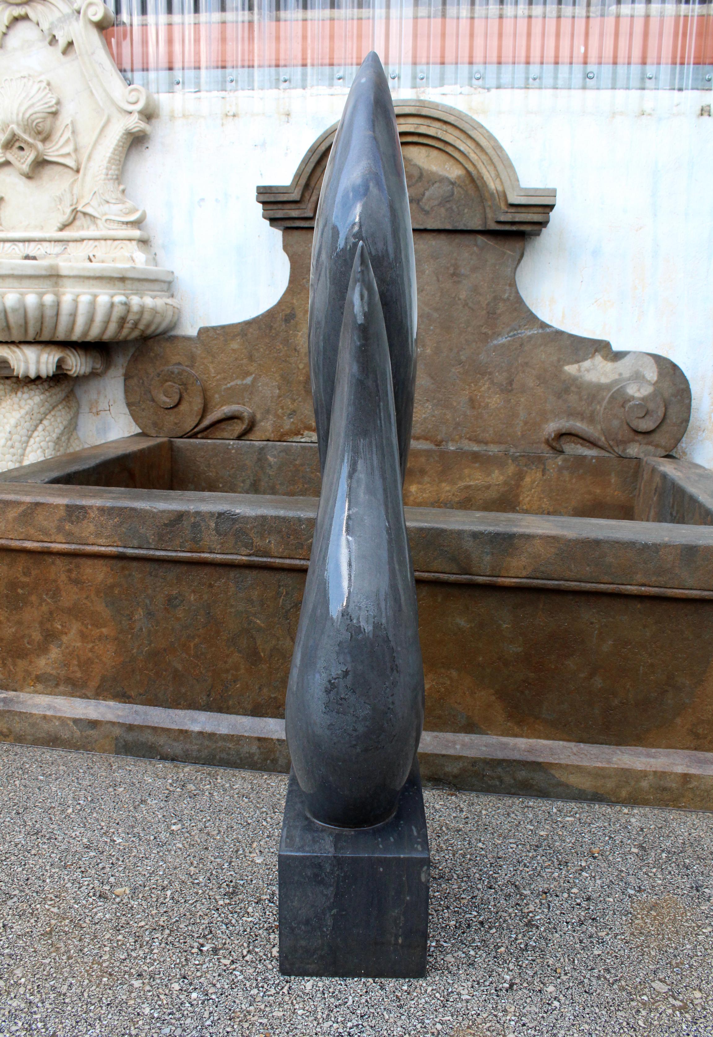 1990s Polished Modern Abstract Sculpture in Hand Carved Black Belgian Marble For Sale 1