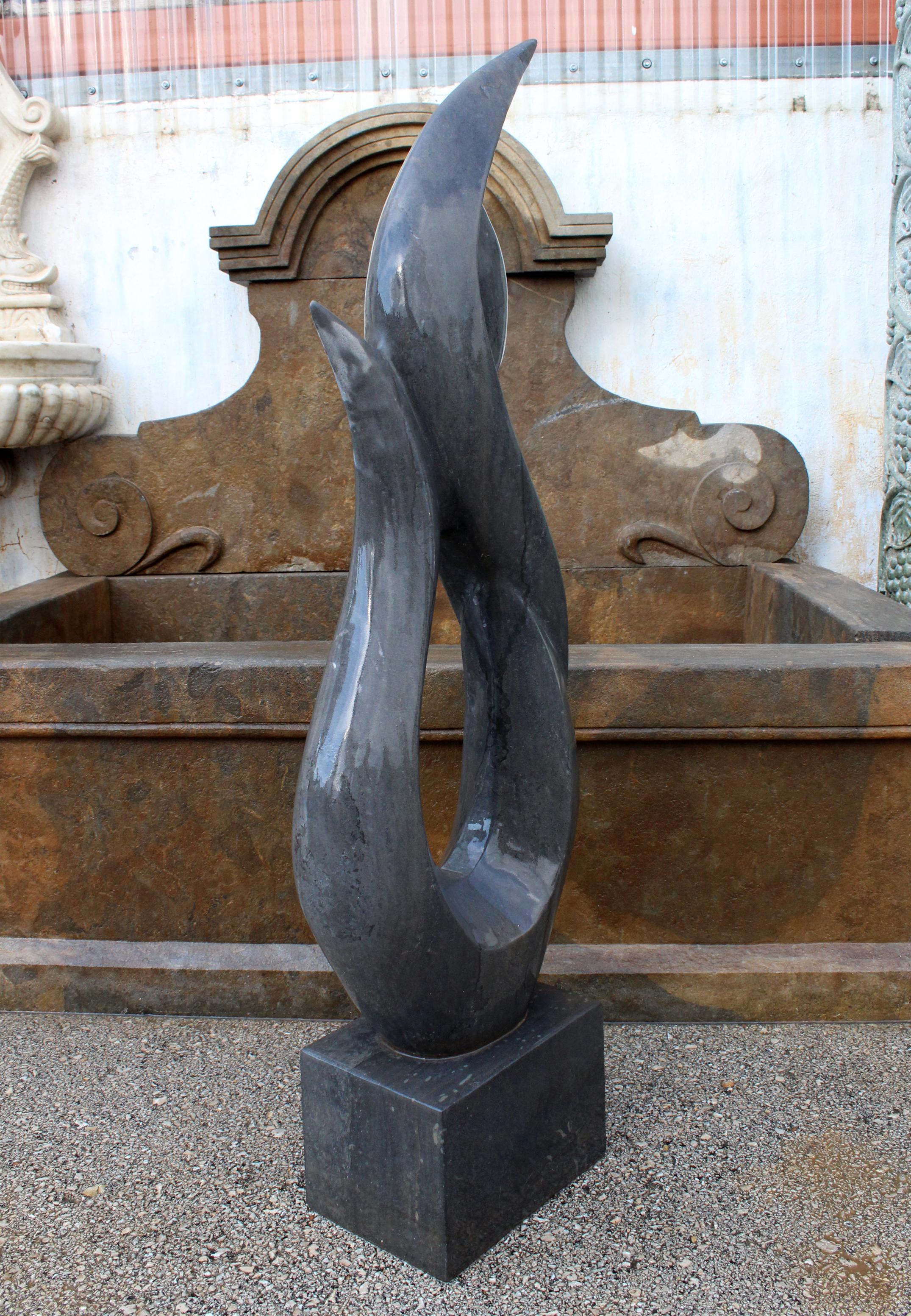 1990s Polished Modern Abstract Sculpture in Hand Carved Black Belgian Marble For Sale 2