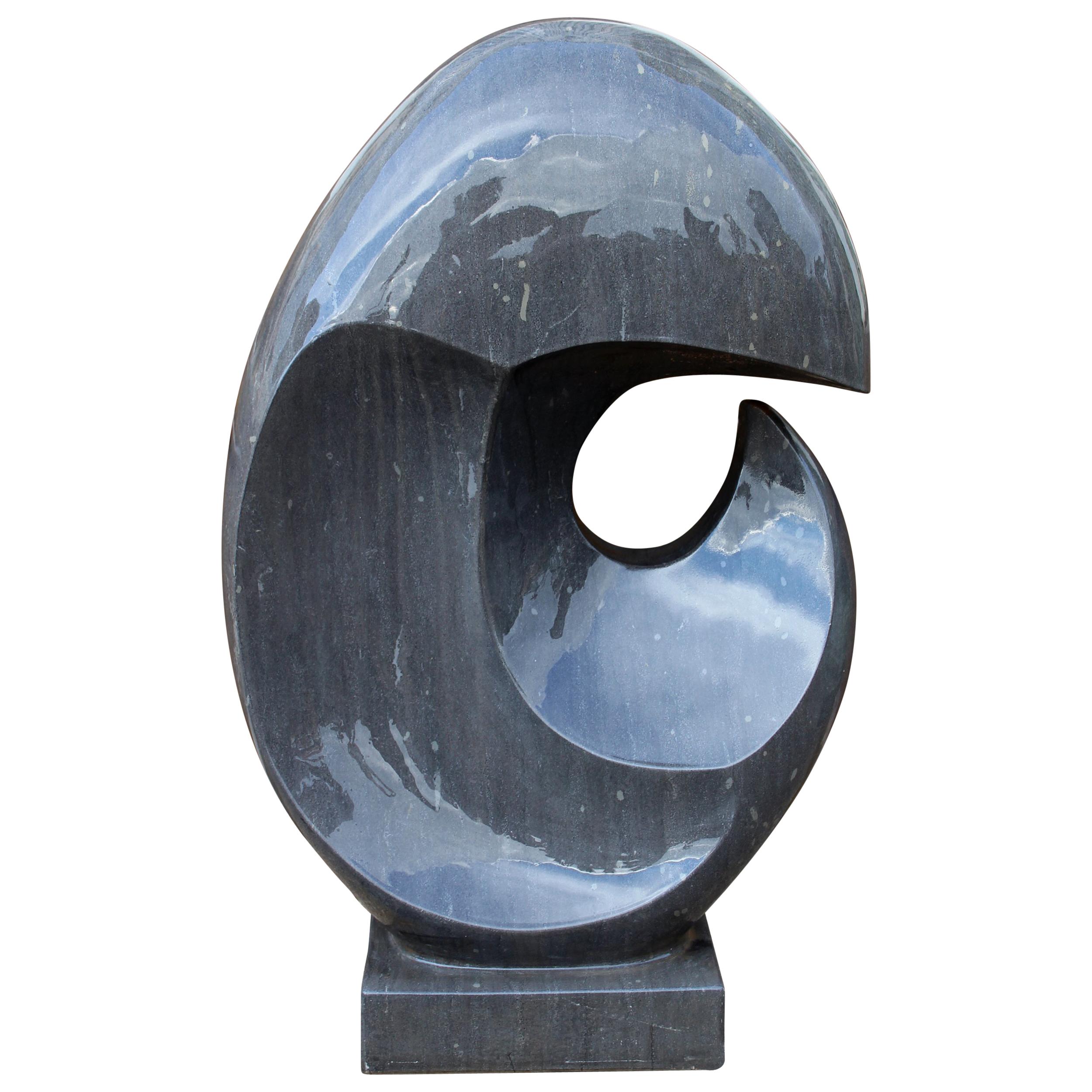 1990s Polished Modern Abstract Sculpture in Hand Carved Black Belgian Marble For Sale