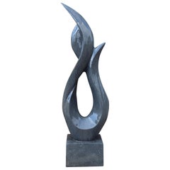 1990s Polished Modern Abstract Sculpture in Hand Carved Black Belgian Marble