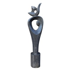 1990s Polished Modern Abstract Sculpture in Hand Carved Black Belgian Marble