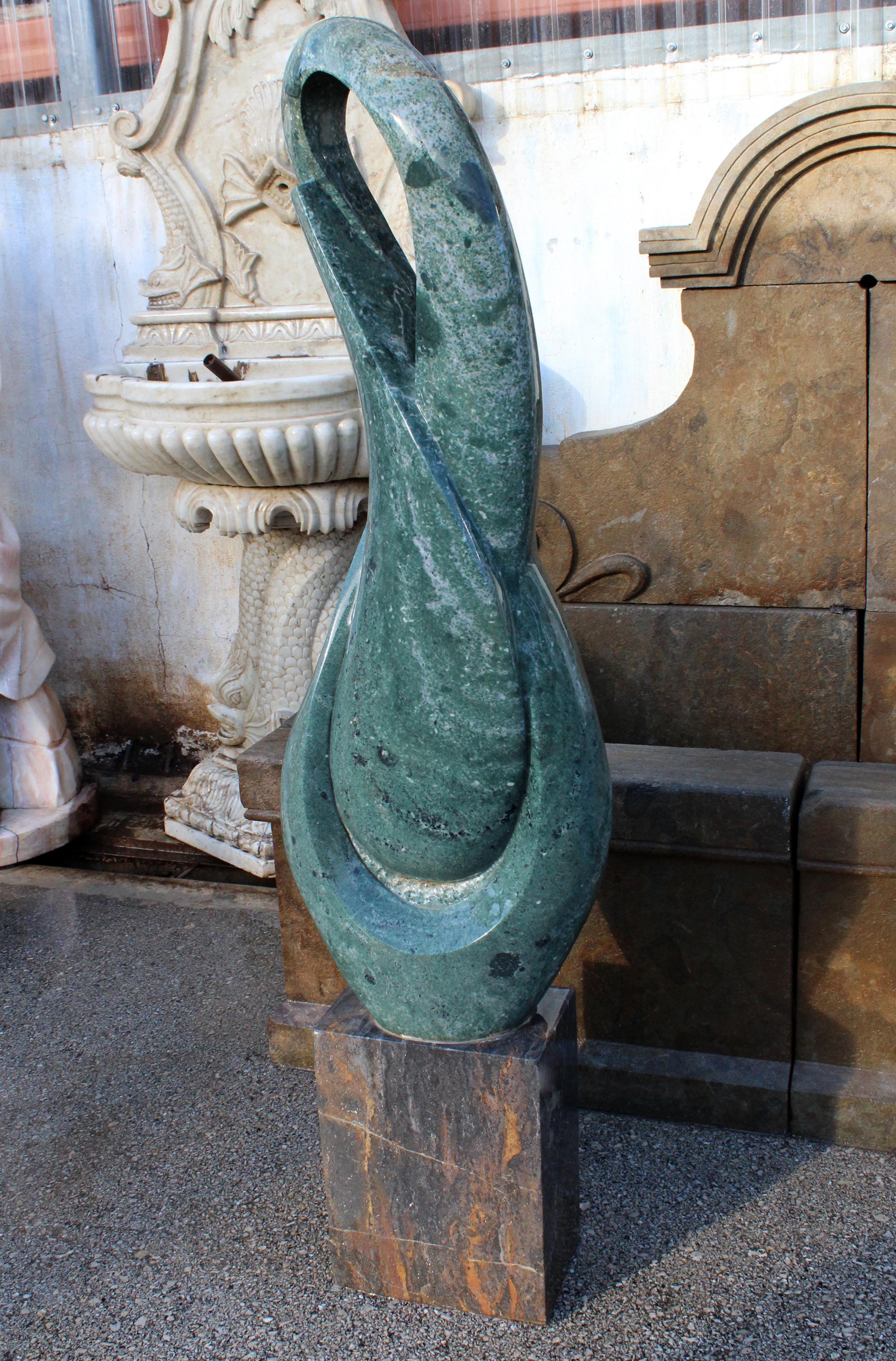 Spanish 1990s Polished Modern Abstract Sculpture in Hand Carved Green Serpentine Marble For Sale