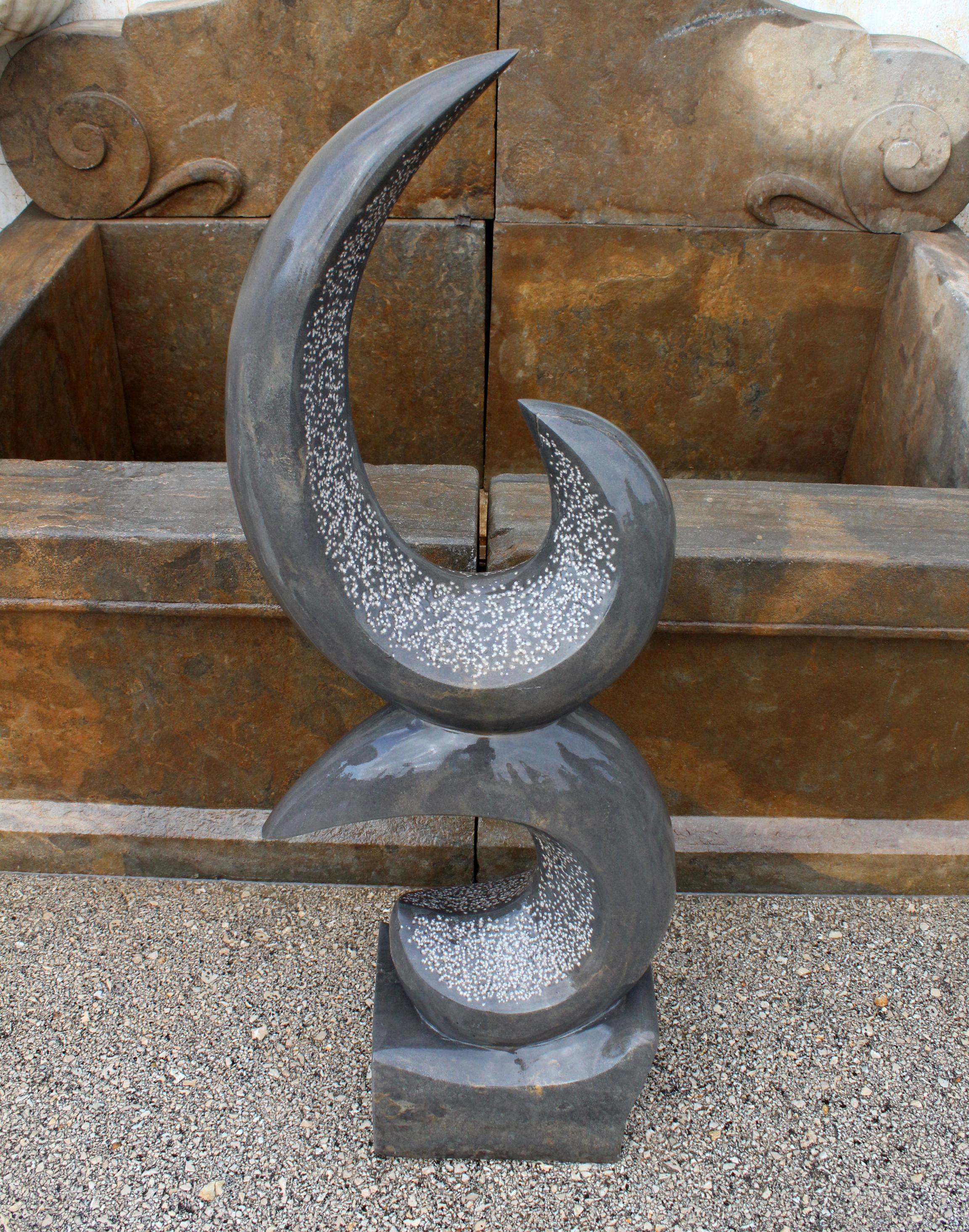 1990s Polished Modern Abstract Sculpture in Pure Belgian Black Marble For Sale 4