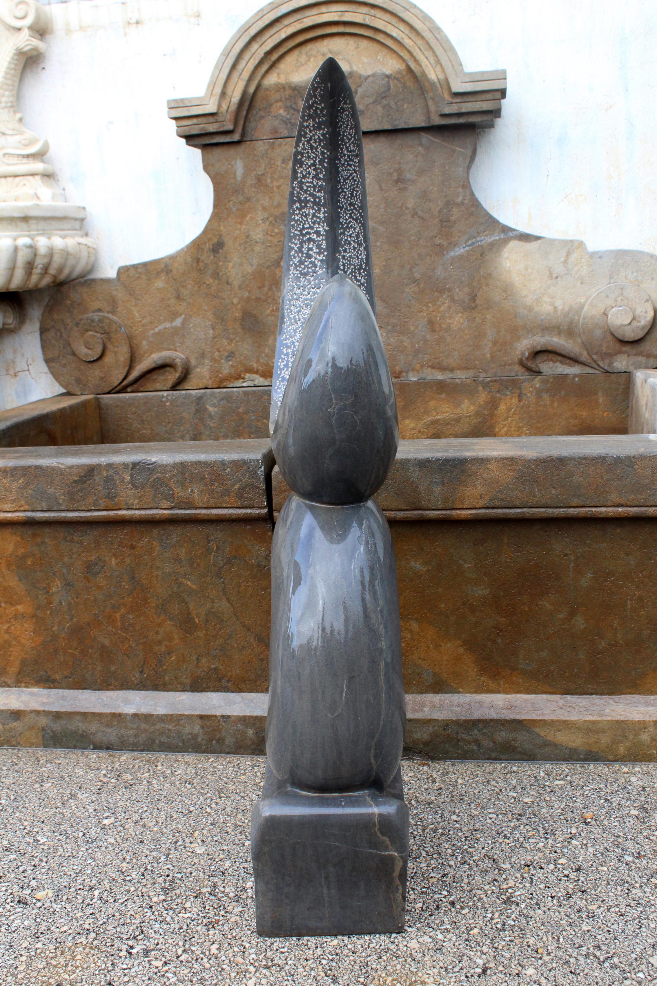 Spanish 1990s Polished Modern Abstract Sculpture in Pure Belgian Black Marble For Sale