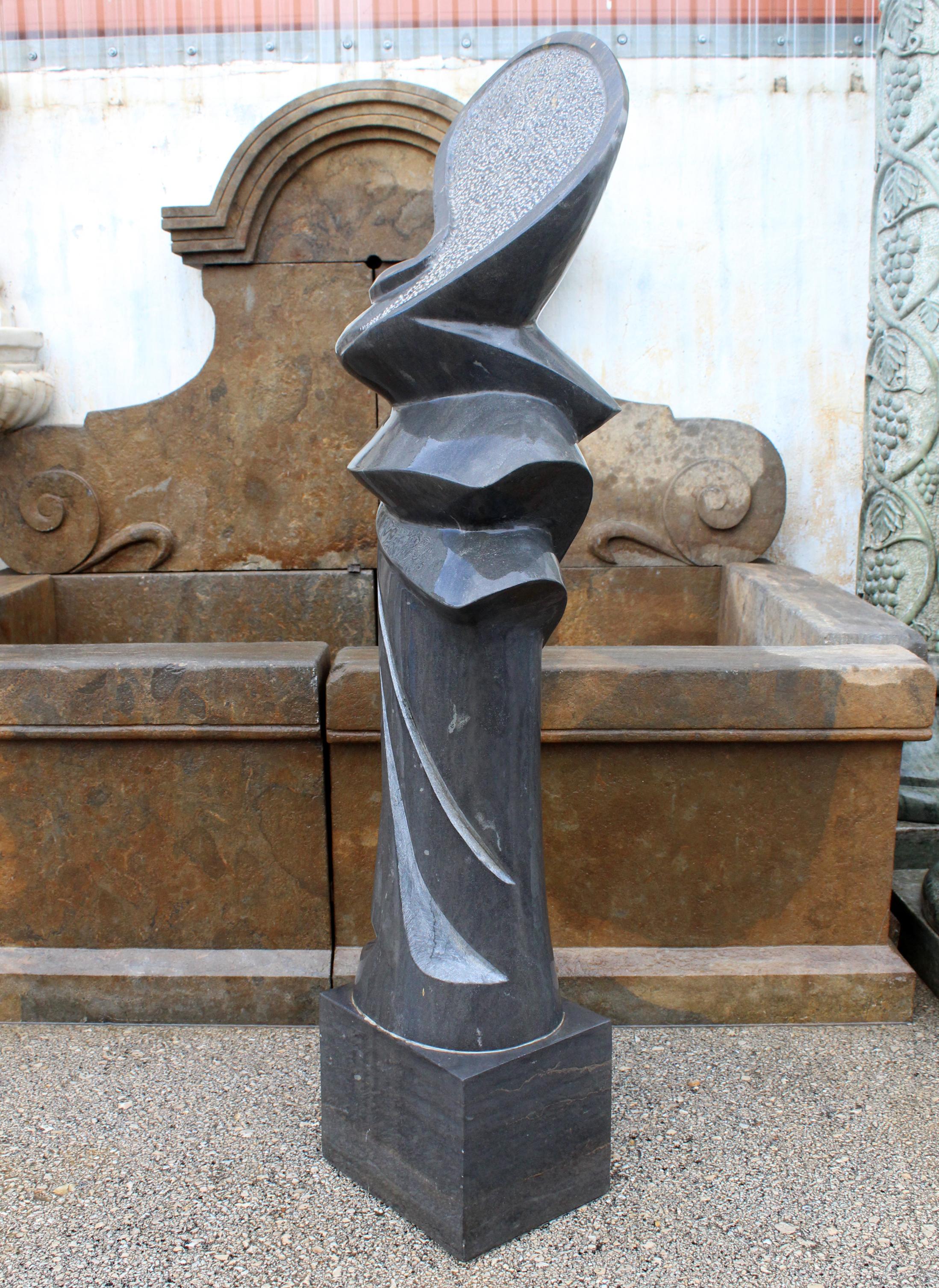 Hand-Carved 1990s Polished Modern Abstract Sculpture in Pure Belgian Black Marble For Sale