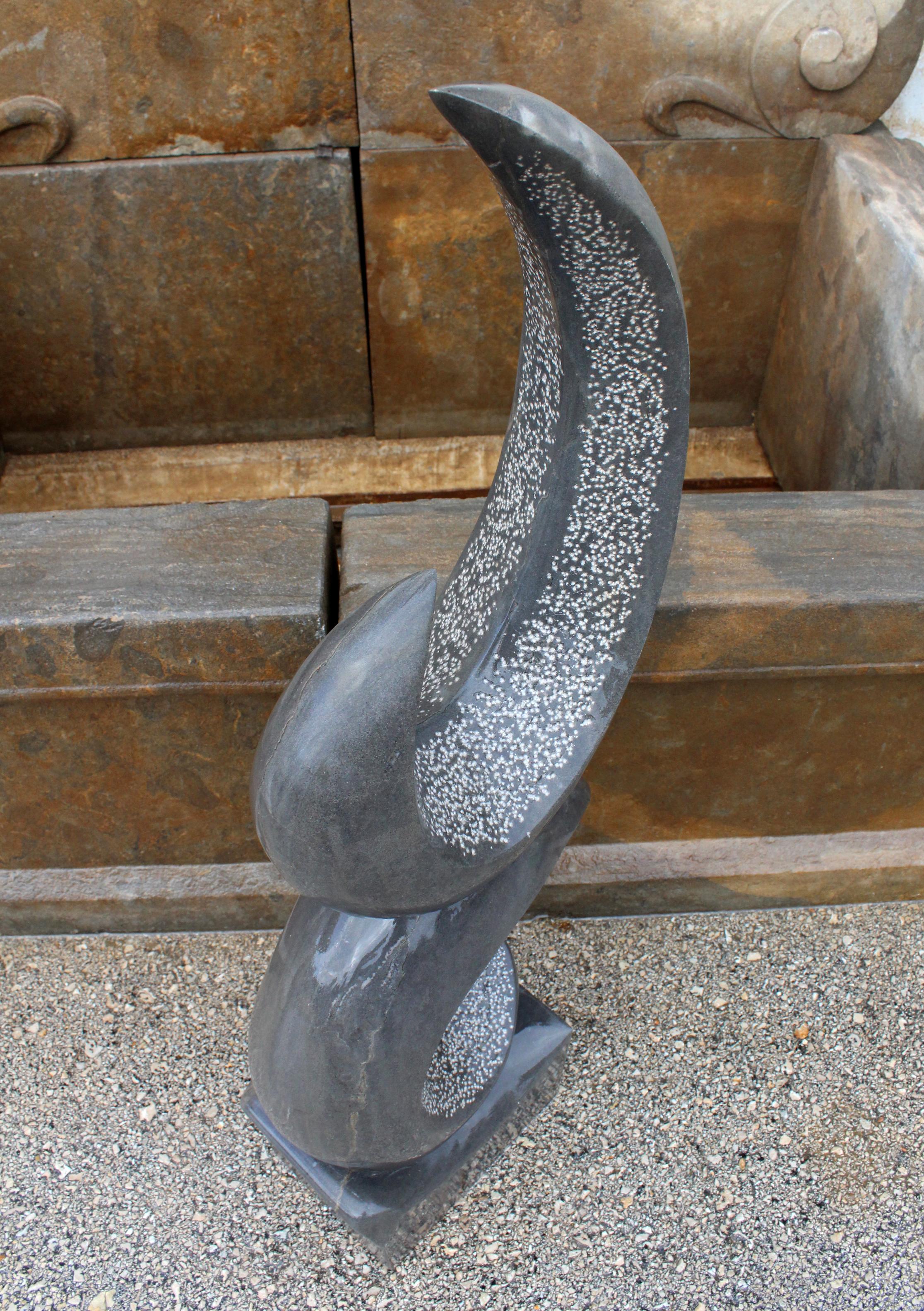 1990s Polished Modern Abstract Sculpture in Pure Belgian Black Marble In Good Condition For Sale In Marbella, ES