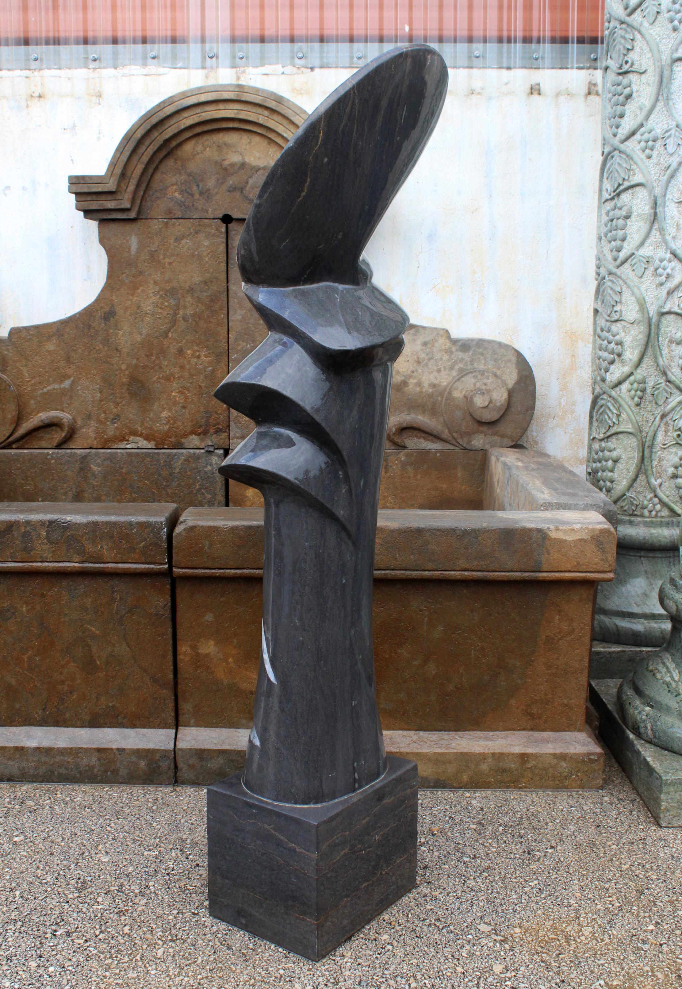 1990s Polished Modern Abstract Sculpture in Pure Belgian Black Marble In Good Condition For Sale In Marbella, ES