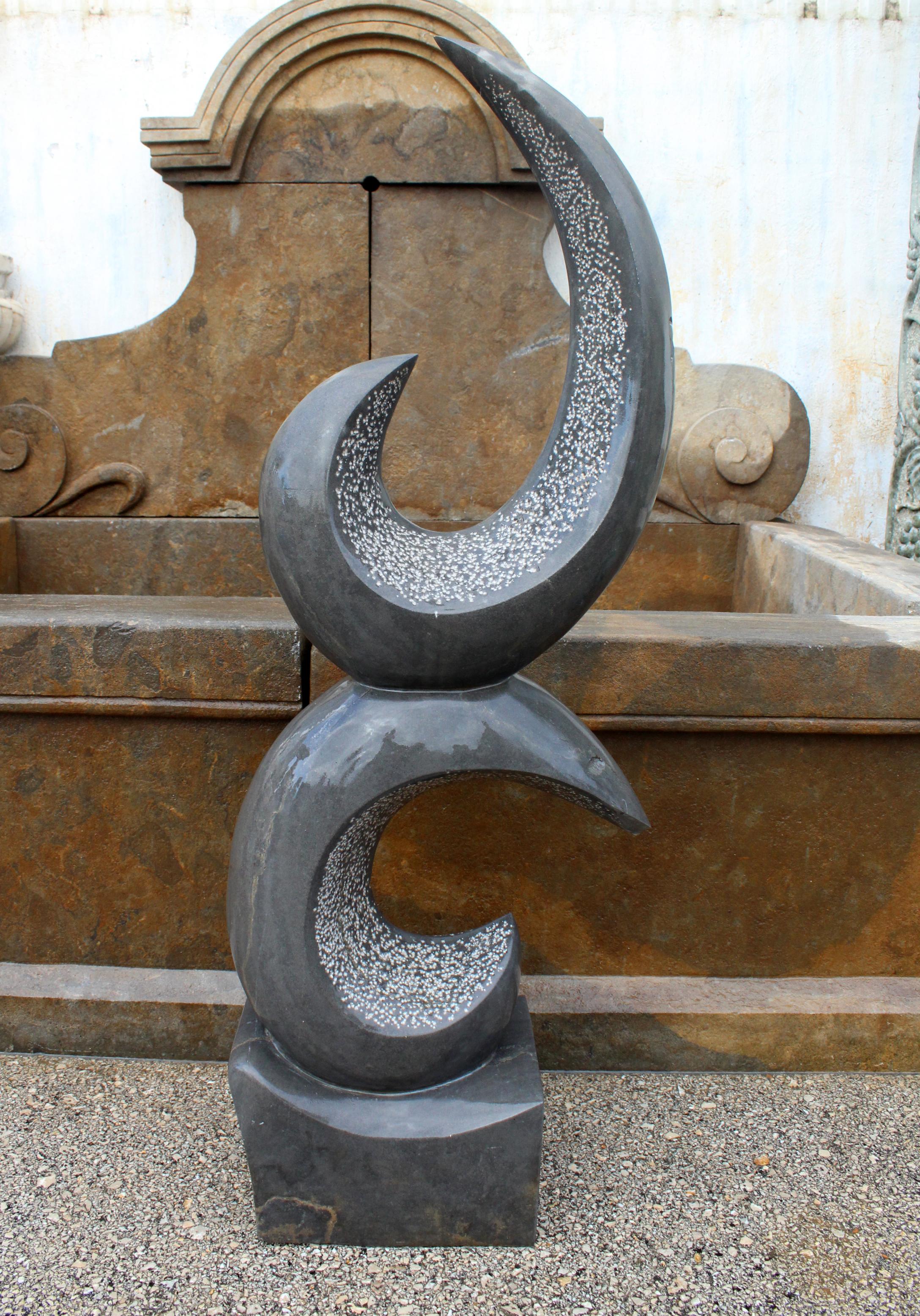 20th Century 1990s Polished Modern Abstract Sculpture in Pure Belgian Black Marble For Sale