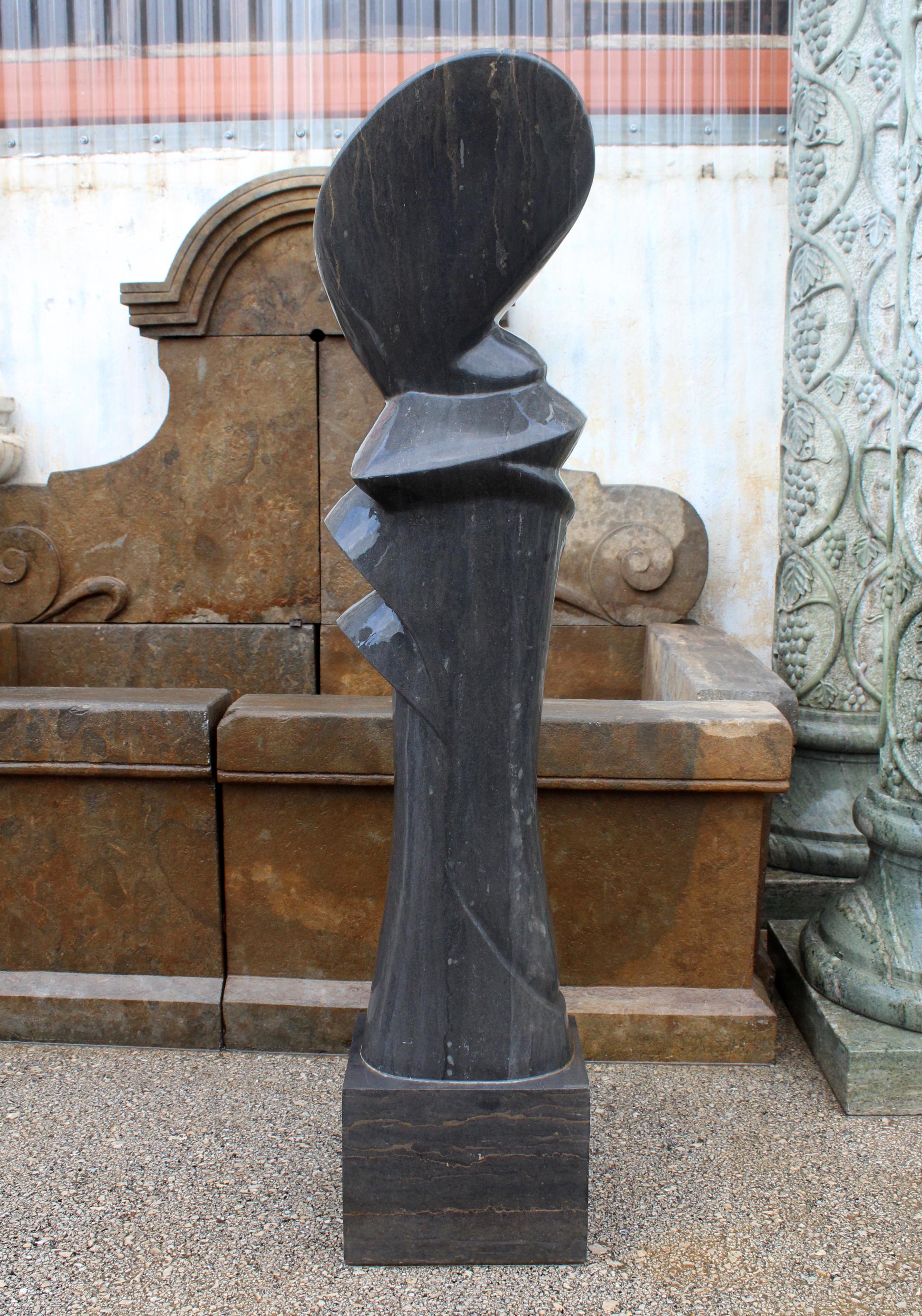 20th Century 1990s Polished Modern Abstract Sculpture in Pure Belgian Black Marble For Sale