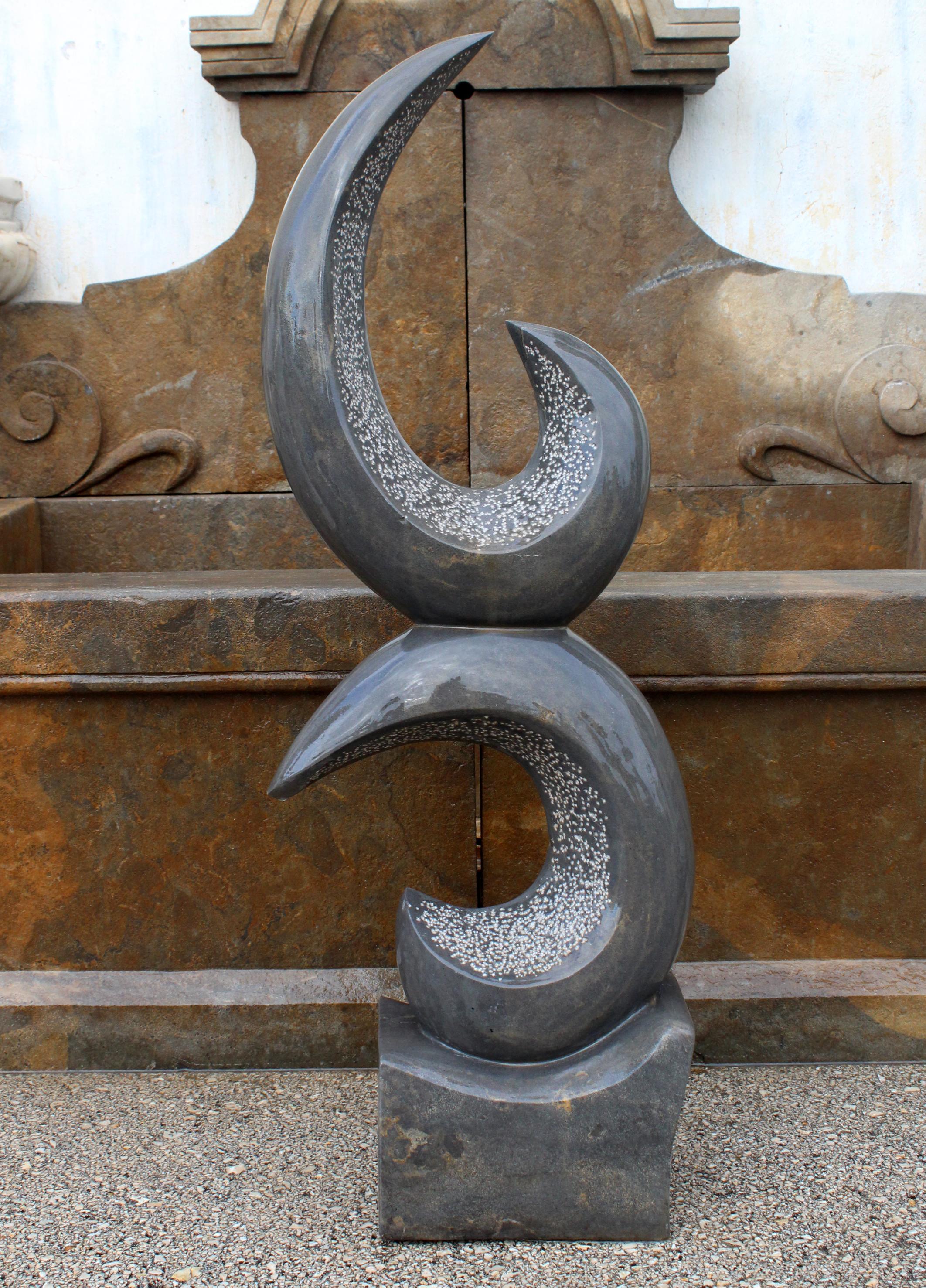 1990s Polished Modern Abstract Sculpture in Pure Belgian Black Marble For Sale 1