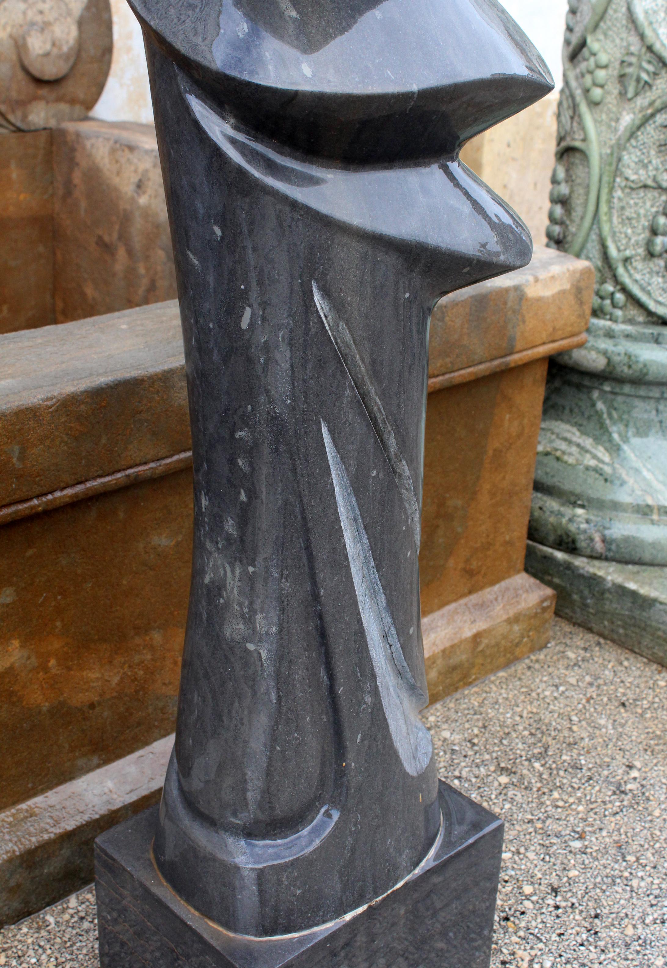 1990s Polished Modern Abstract Sculpture in Pure Belgian Black Marble For Sale 1