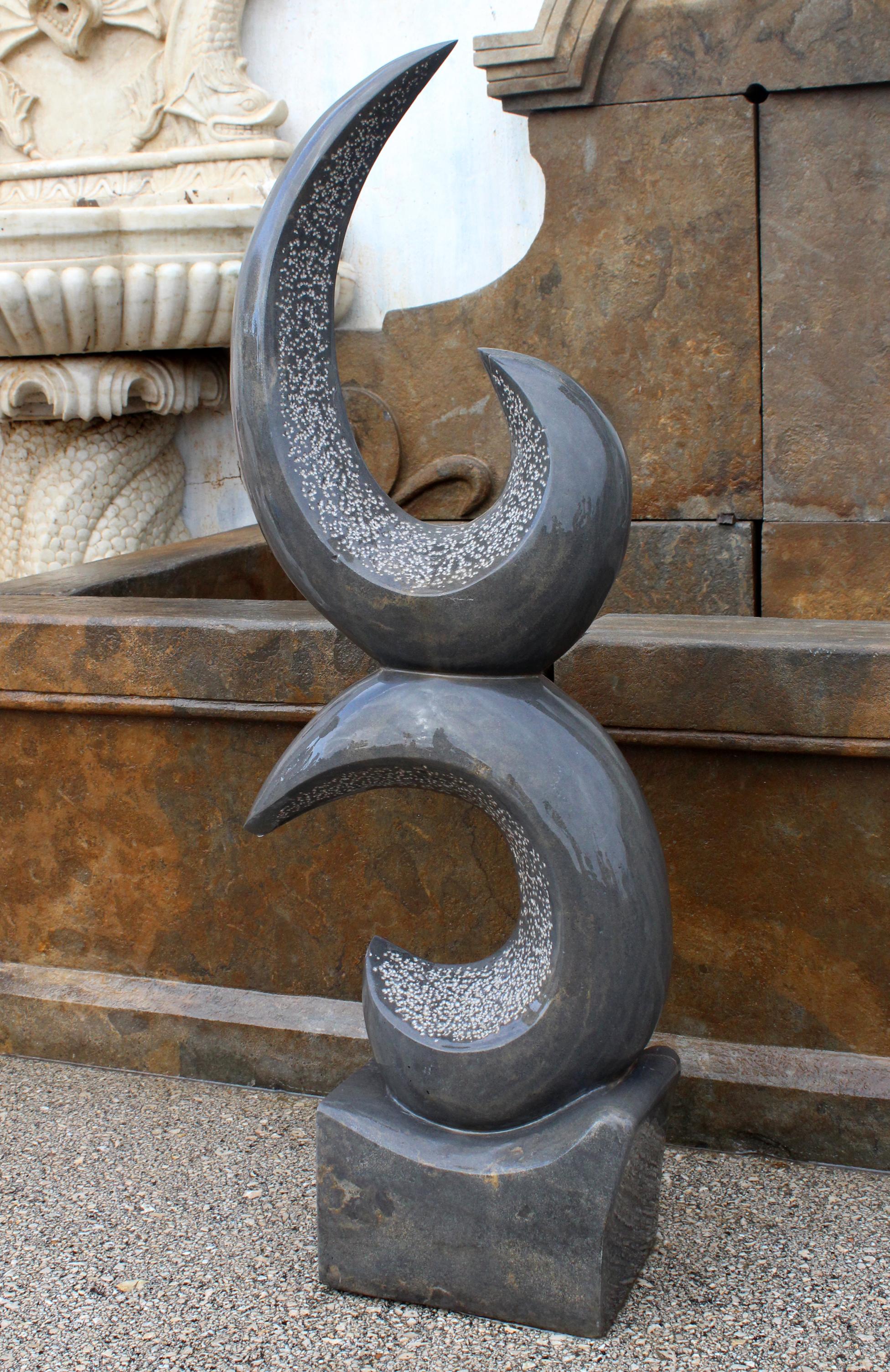 1990s Polished Modern Abstract Sculpture in Pure Belgian Black Marble For Sale 2