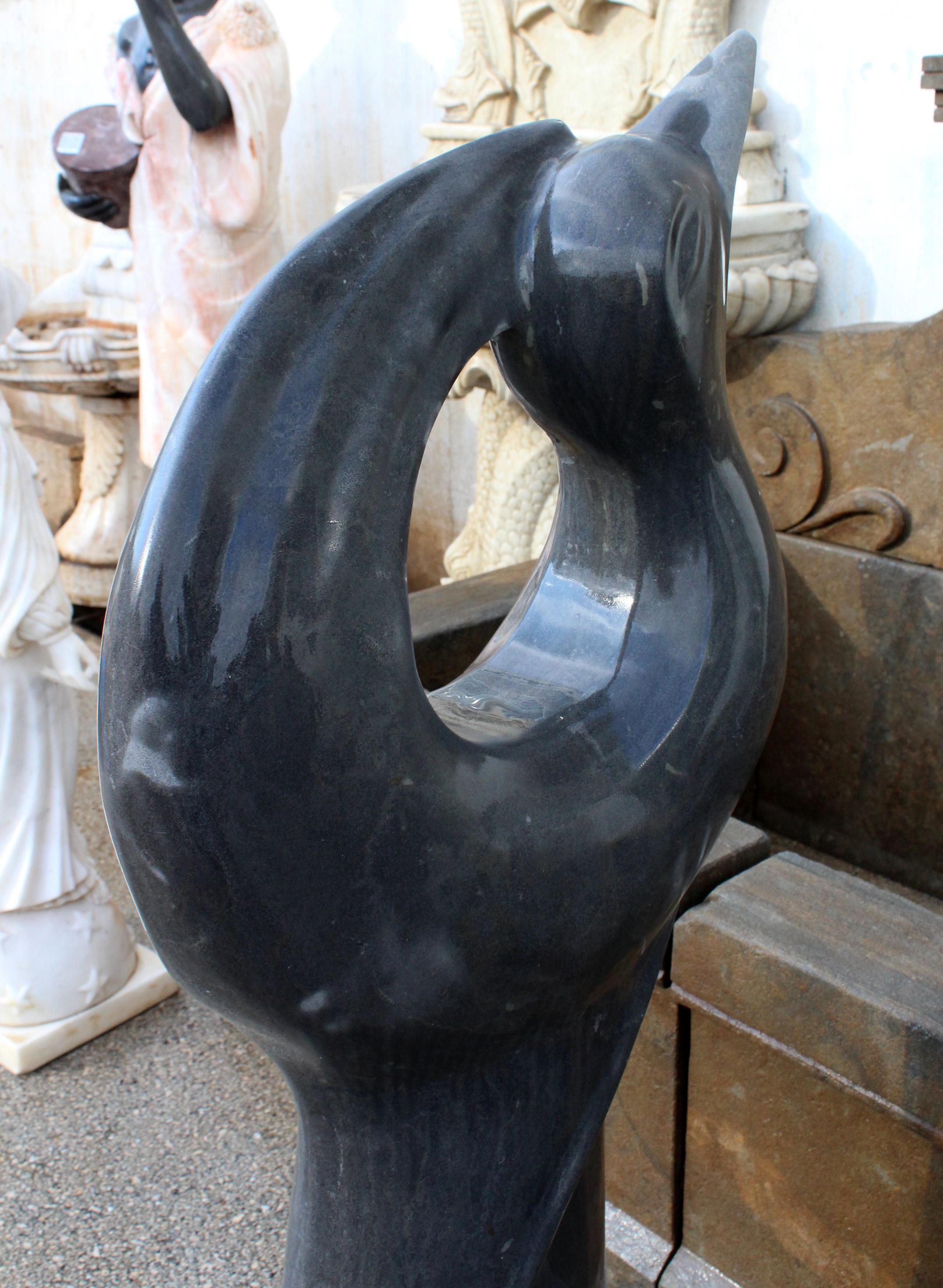 1990s Polished Modern Abstract Sculpture of a Dove in Black Belgian Marble For Sale 4