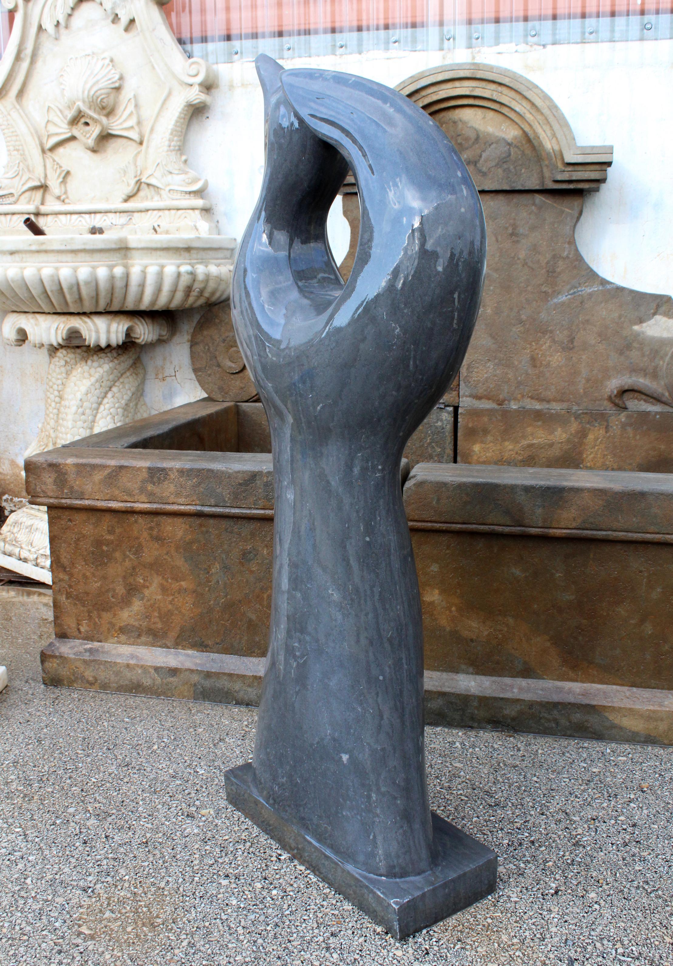 Spanish 1990s Polished Modern Abstract Sculpture of a Dove in Black Belgian Marble For Sale