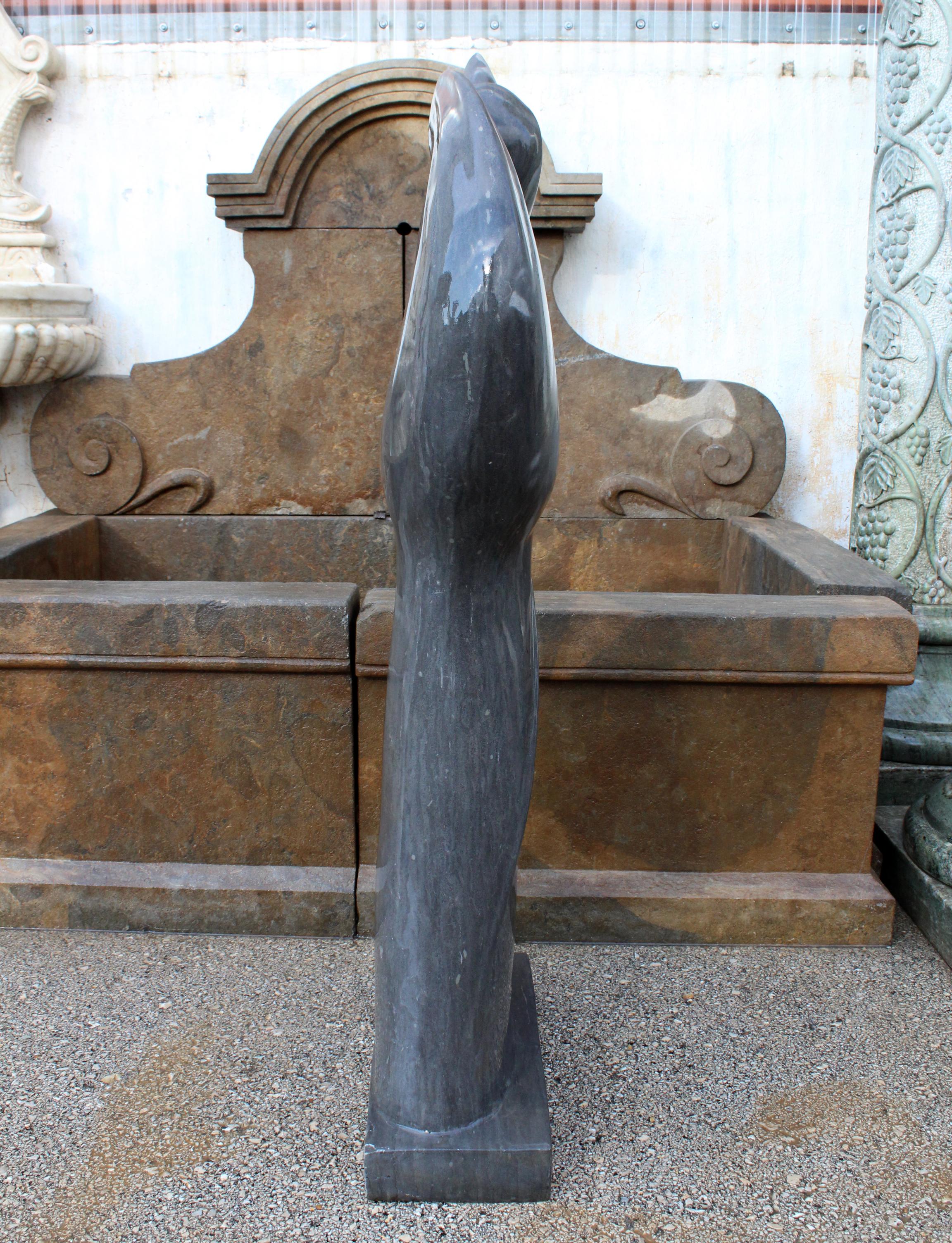 Late 20th Century 1990s Polished Modern Abstract Sculpture of a Dove in Black Belgian Marble For Sale