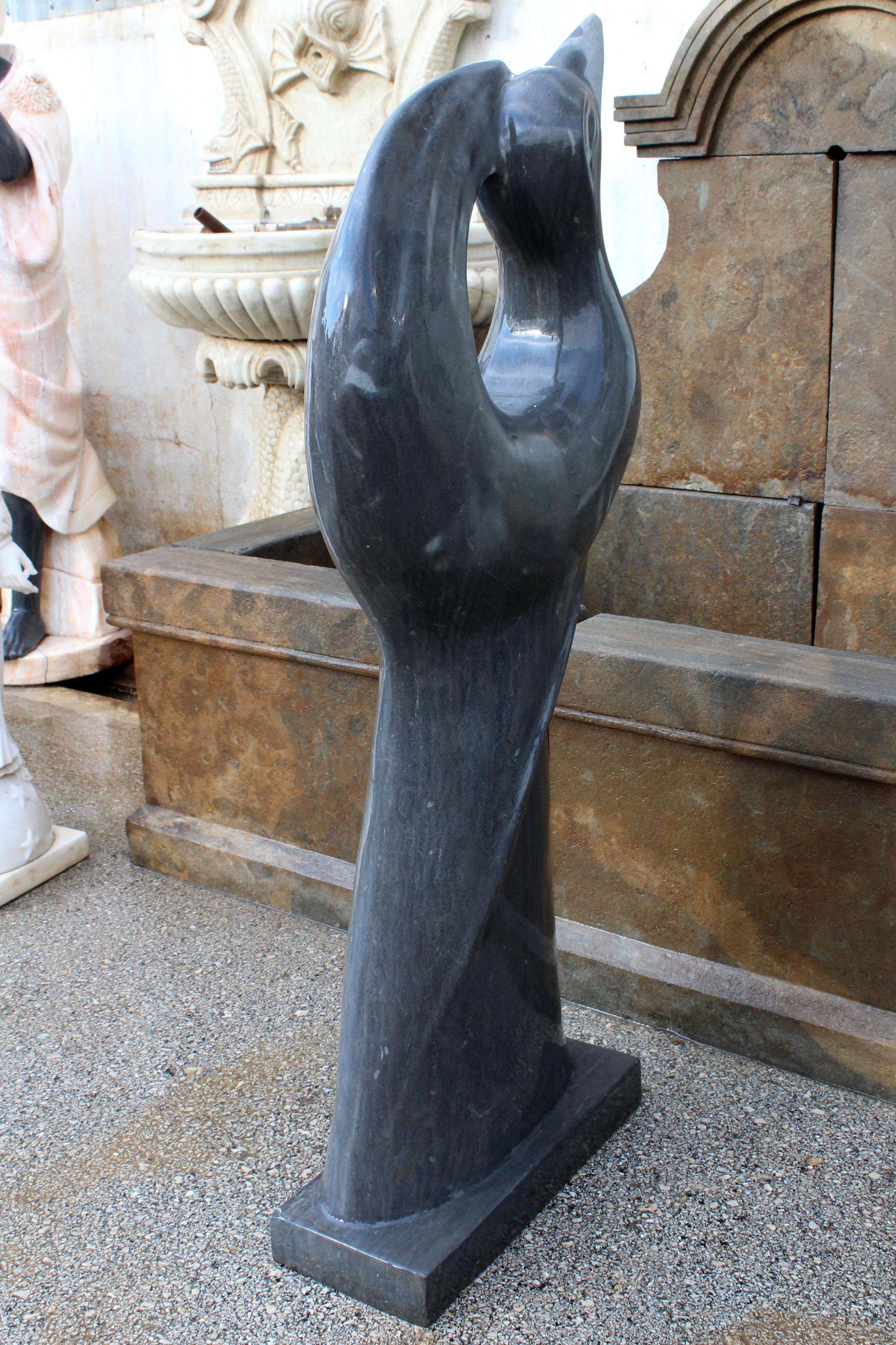 Belgian Black Marble 1990s Polished Modern Abstract Sculpture of a Dove in Black Belgian Marble For Sale