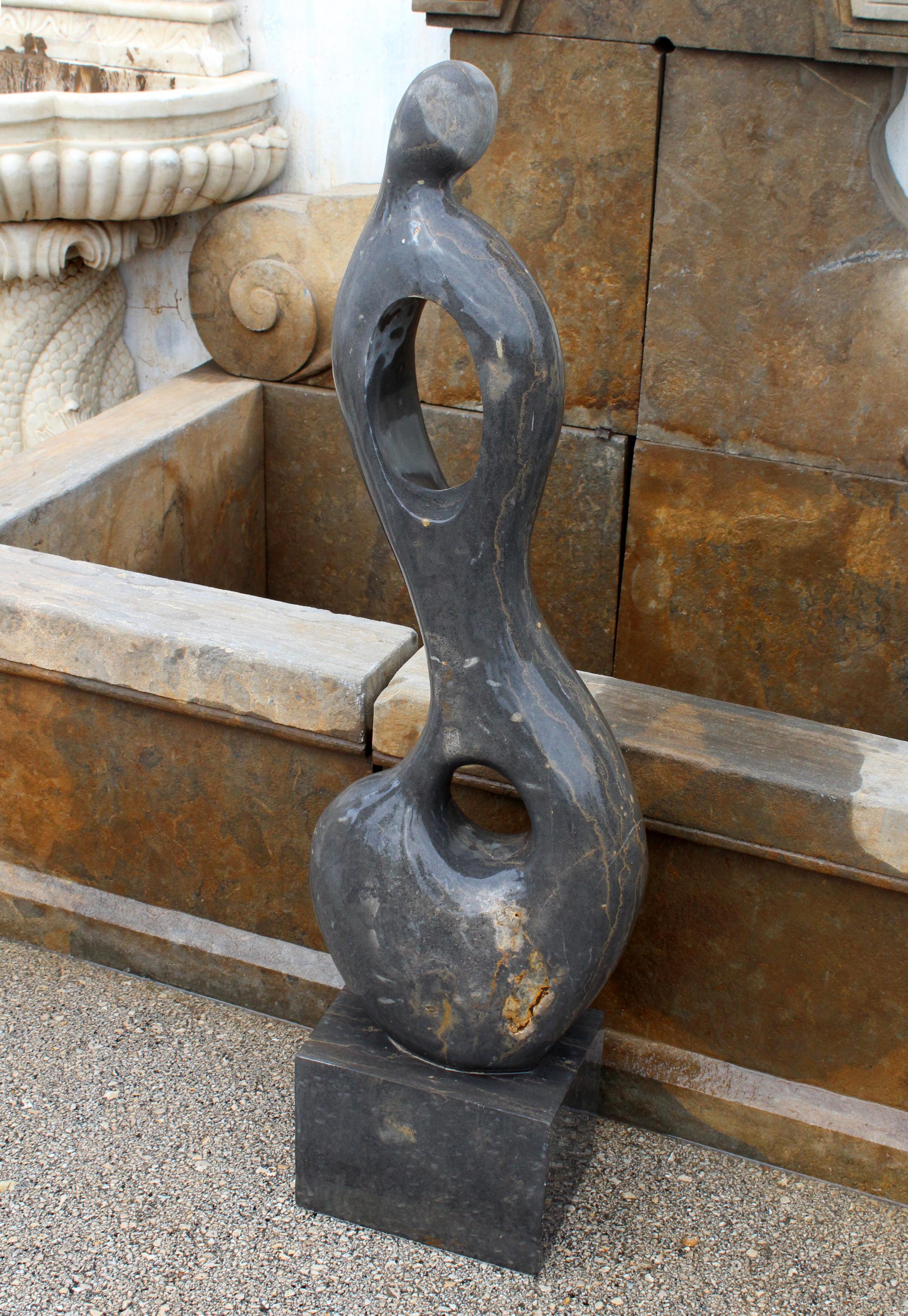 Spanish 1990s Polished Modern Abstract Woman Sculpture in Italian Nero Portoro Marble For Sale