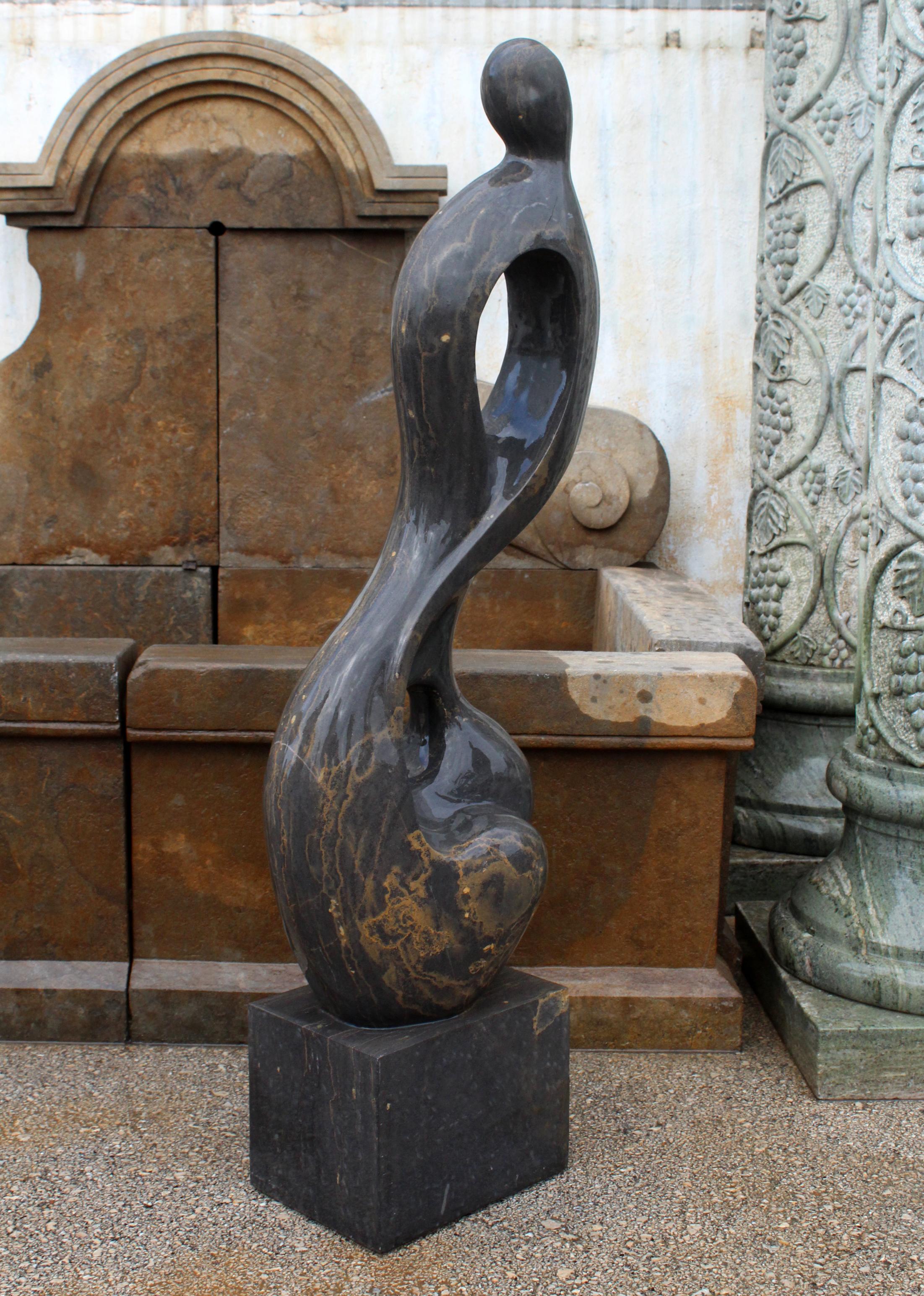20th Century 1990s Polished Modern Abstract Woman Sculpture in Italian Nero Portoro Marble For Sale