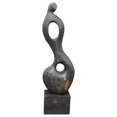 1990s Polished Modern Abstract Woman Sculpture in Italian Nero Portoro Marble