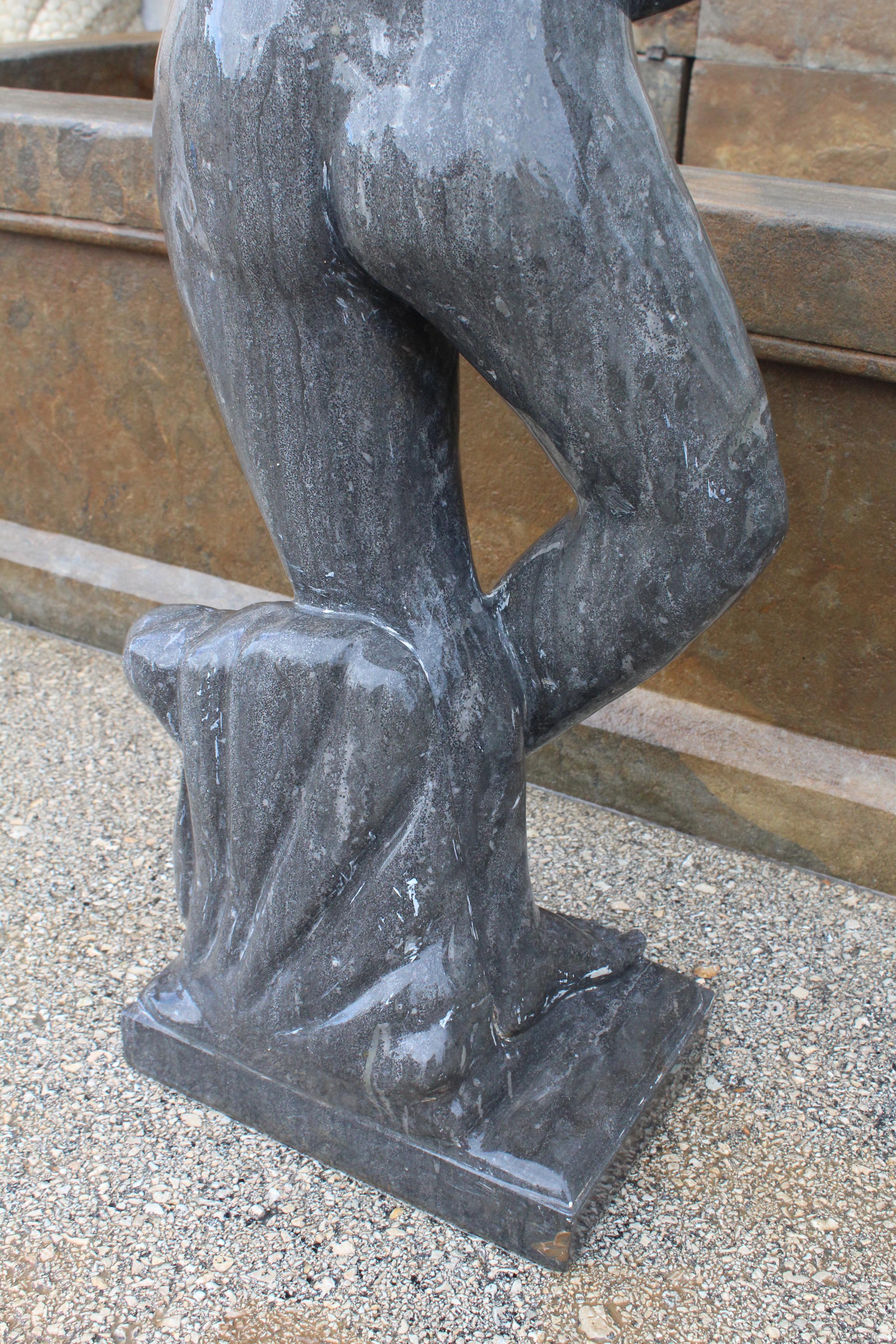 1990s Polished Modern Figurative Woman Sculpture in Pure Belgian Black Marble For Sale 6