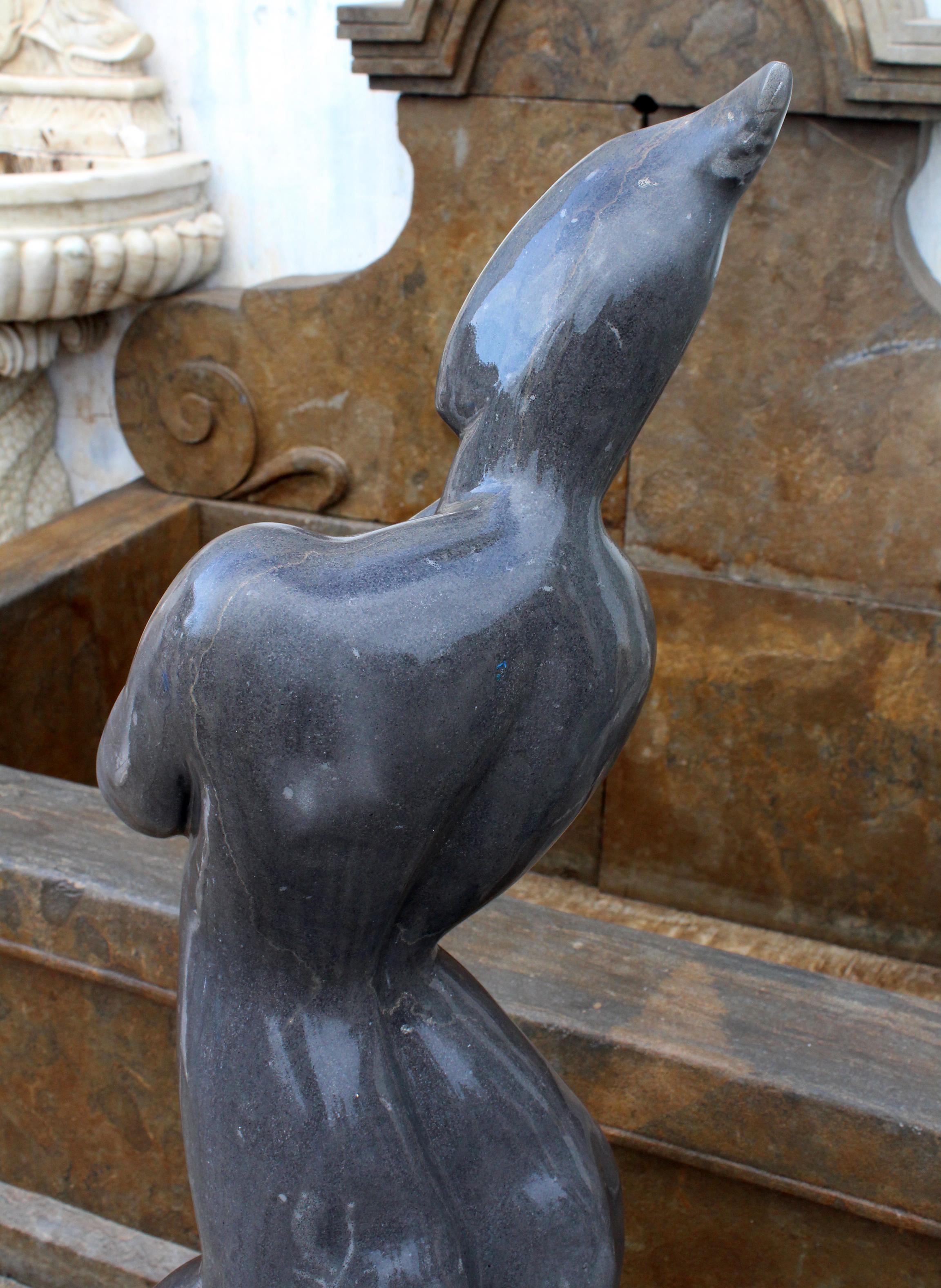 1990s Polished Modern Figurative Woman Sculpture in Pure Belgian Black Marble For Sale 5