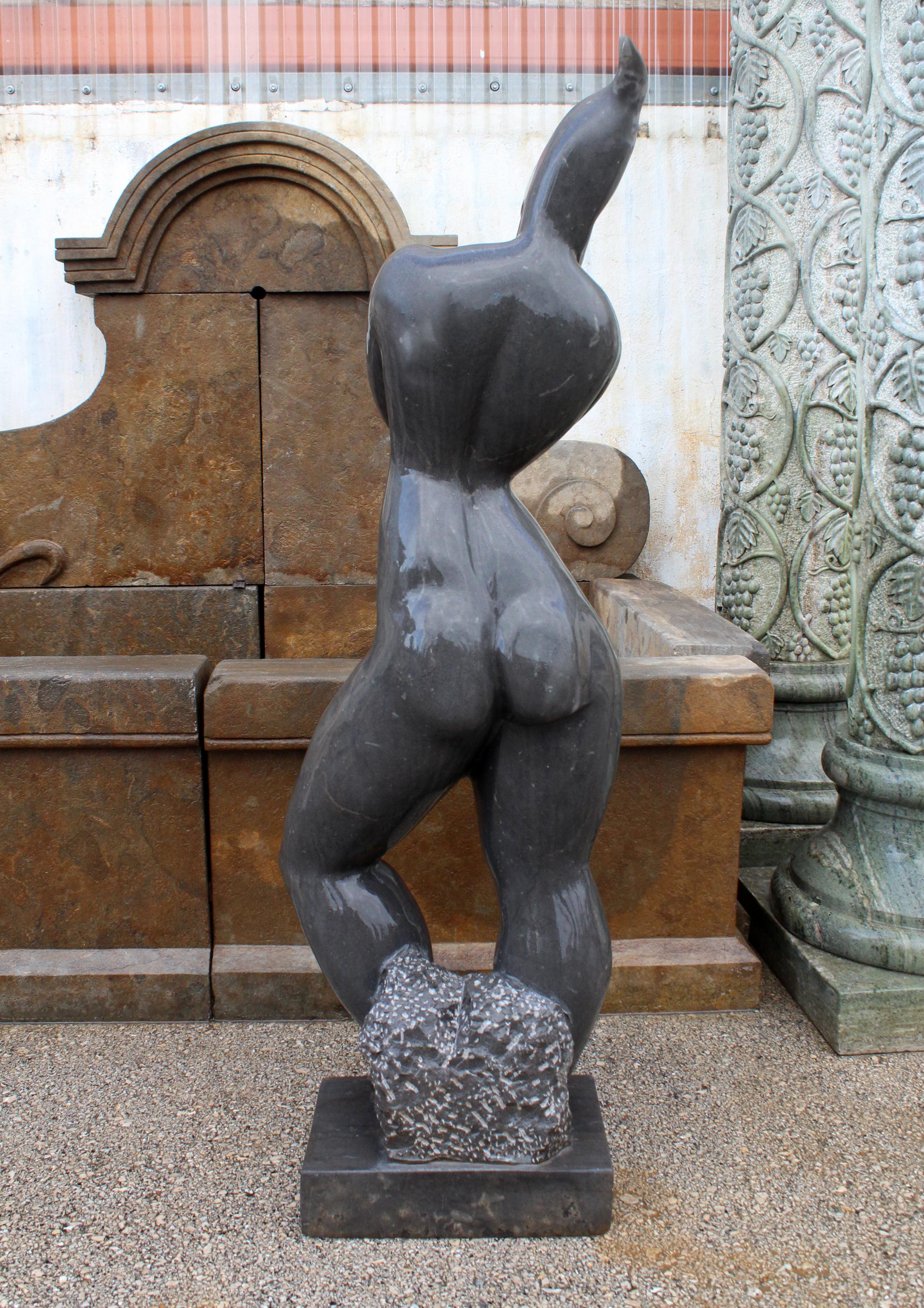 Spanish 1990s Polished Modern Figurative Woman Sculpture in Pure Belgian Black Marble For Sale