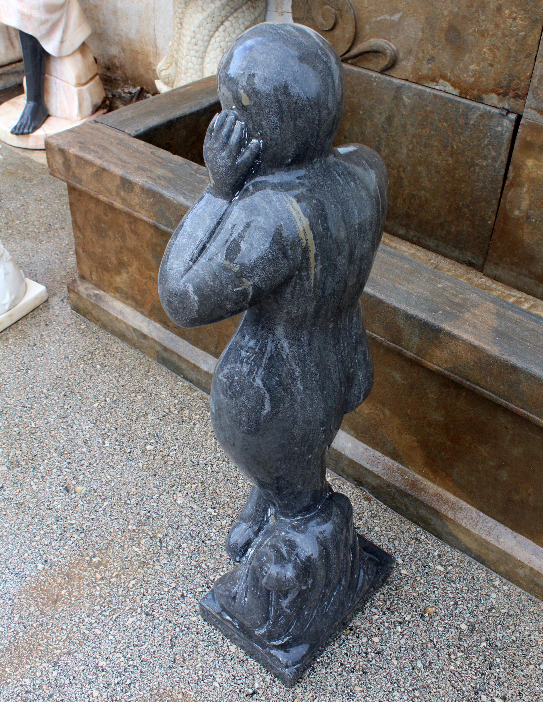 20th Century 1990s Polished Modern Figurative Woman Sculpture in Pure Belgian Black Marble For Sale