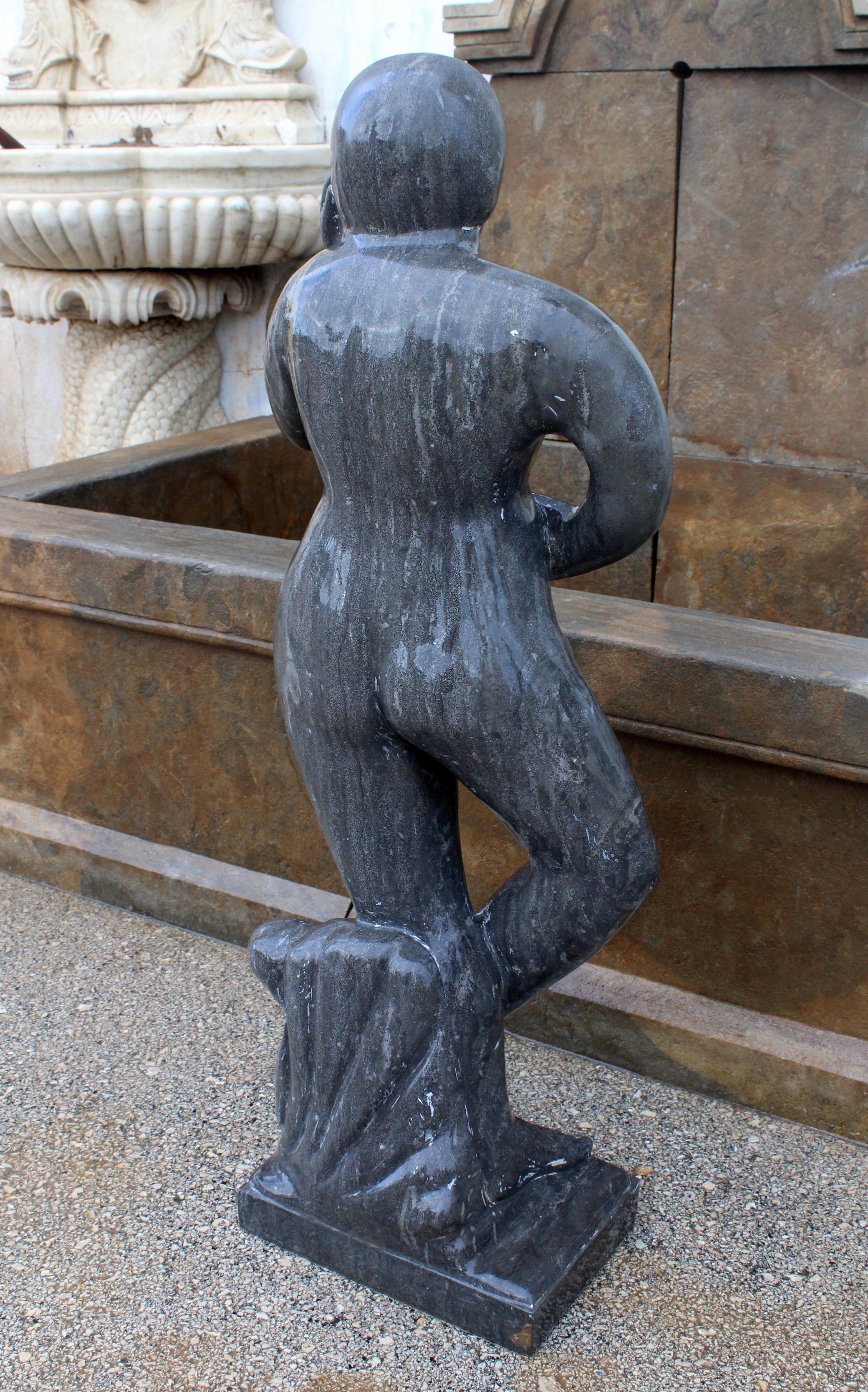 1990s Polished Modern Figurative Woman Sculpture in Pure Belgian Black Marble For Sale 2