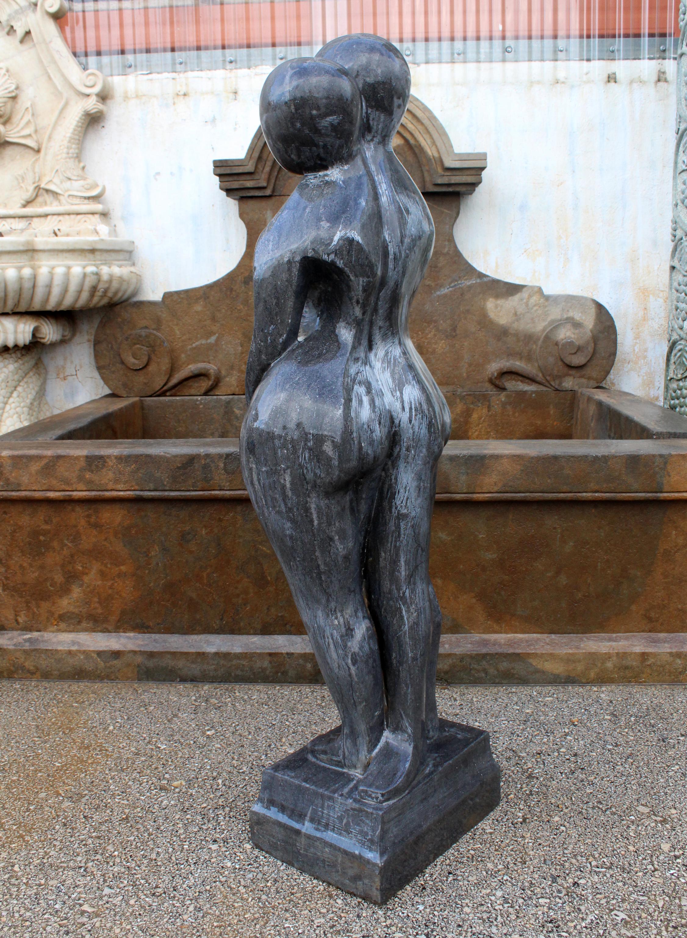 1990s Polished Modern Sculpture in Hand Carved Black Belgian Marble In Good Condition In Marbella, ES