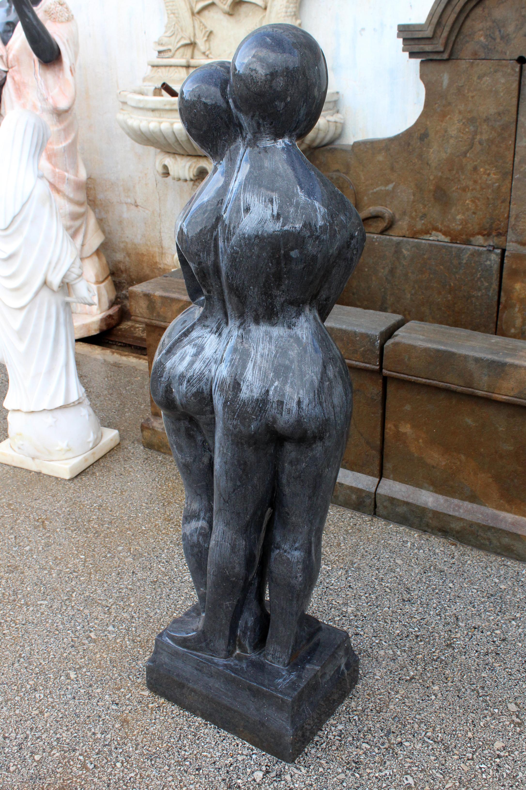1990s Polished Modern Sculpture in Hand Carved Black Belgian Marble 2