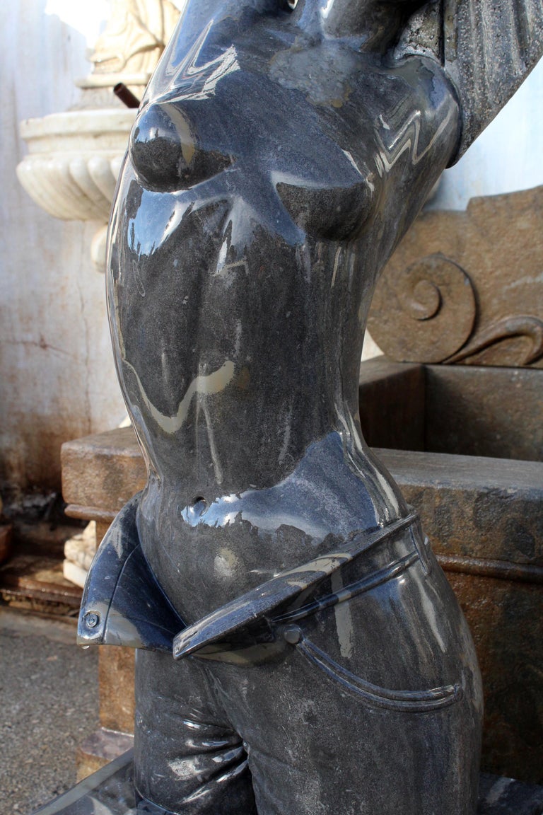 1990s Polished Modern Woman Torso Sculpture in Hand Carved Black