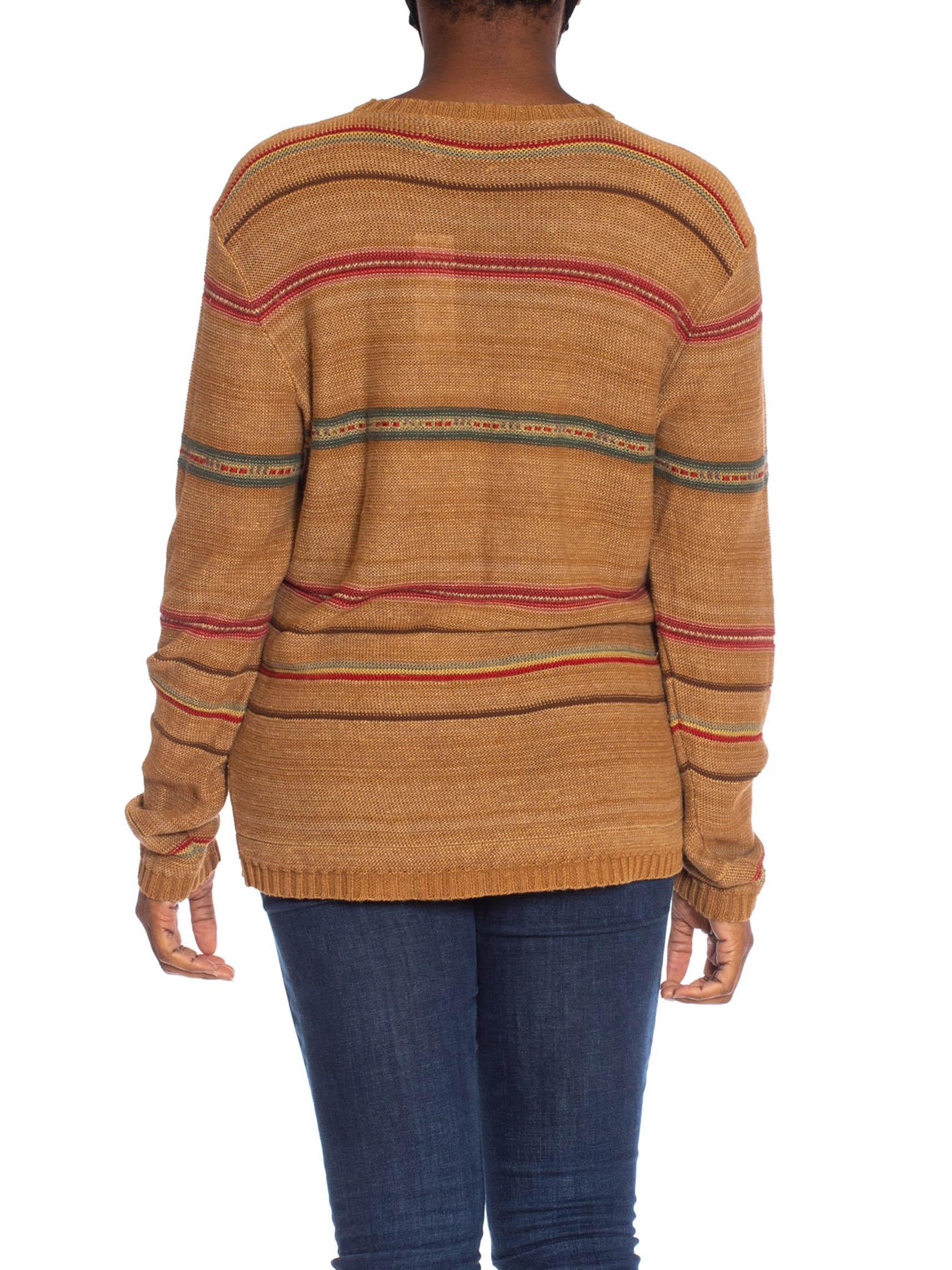 1990S POLO RALPH LAUREN Caramel Brown Linen Blend Knit Serape Stripe Sweater For Sale 4