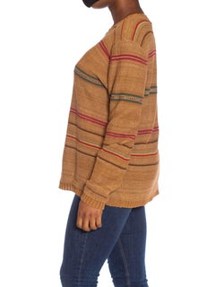 1990S POLO RALPH LAUREN Caramel Brown Linen Blend Knit Serape Stripe Sweater