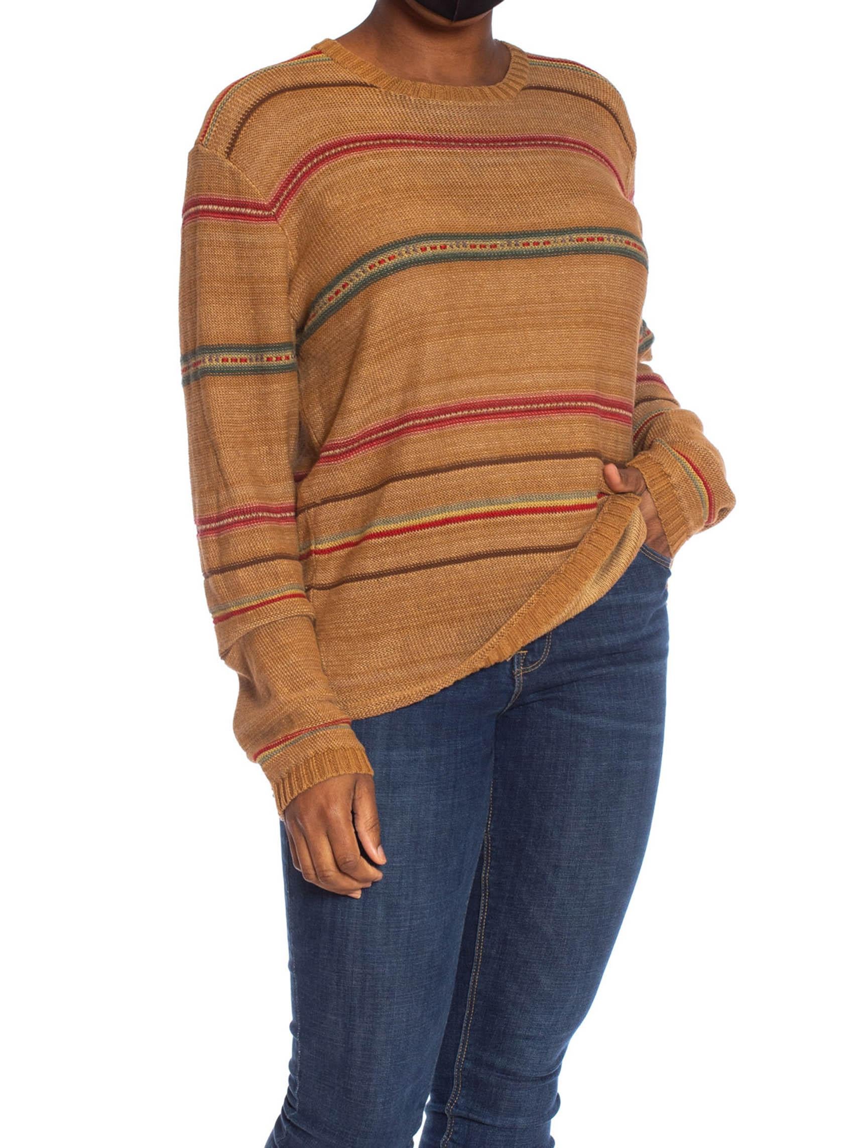 1990S POLO RALPH LAUREN Caramel Brown Linen Blend Knit Serape Stripe Sweater For Sale 1