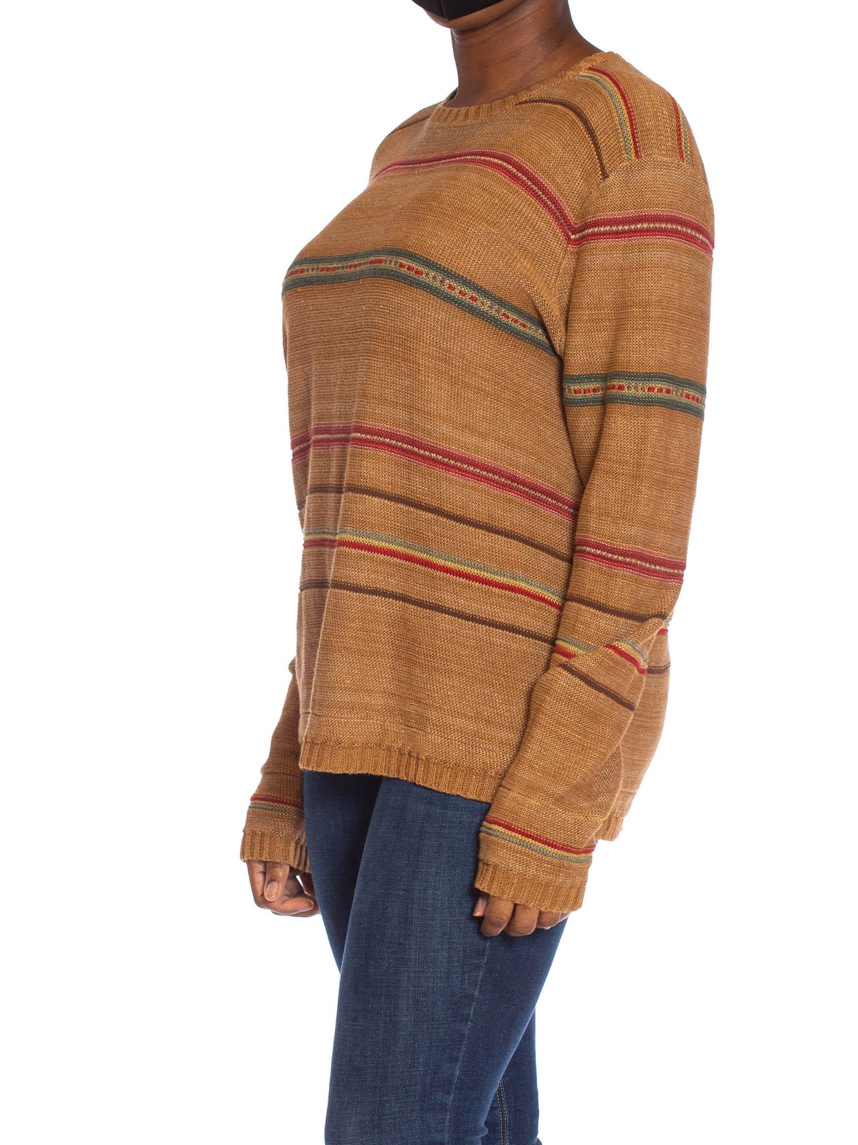 1990S POLO RALPH LAUREN Caramel Brown Linen Blend Knit Serape Stripe Sweater For Sale 2